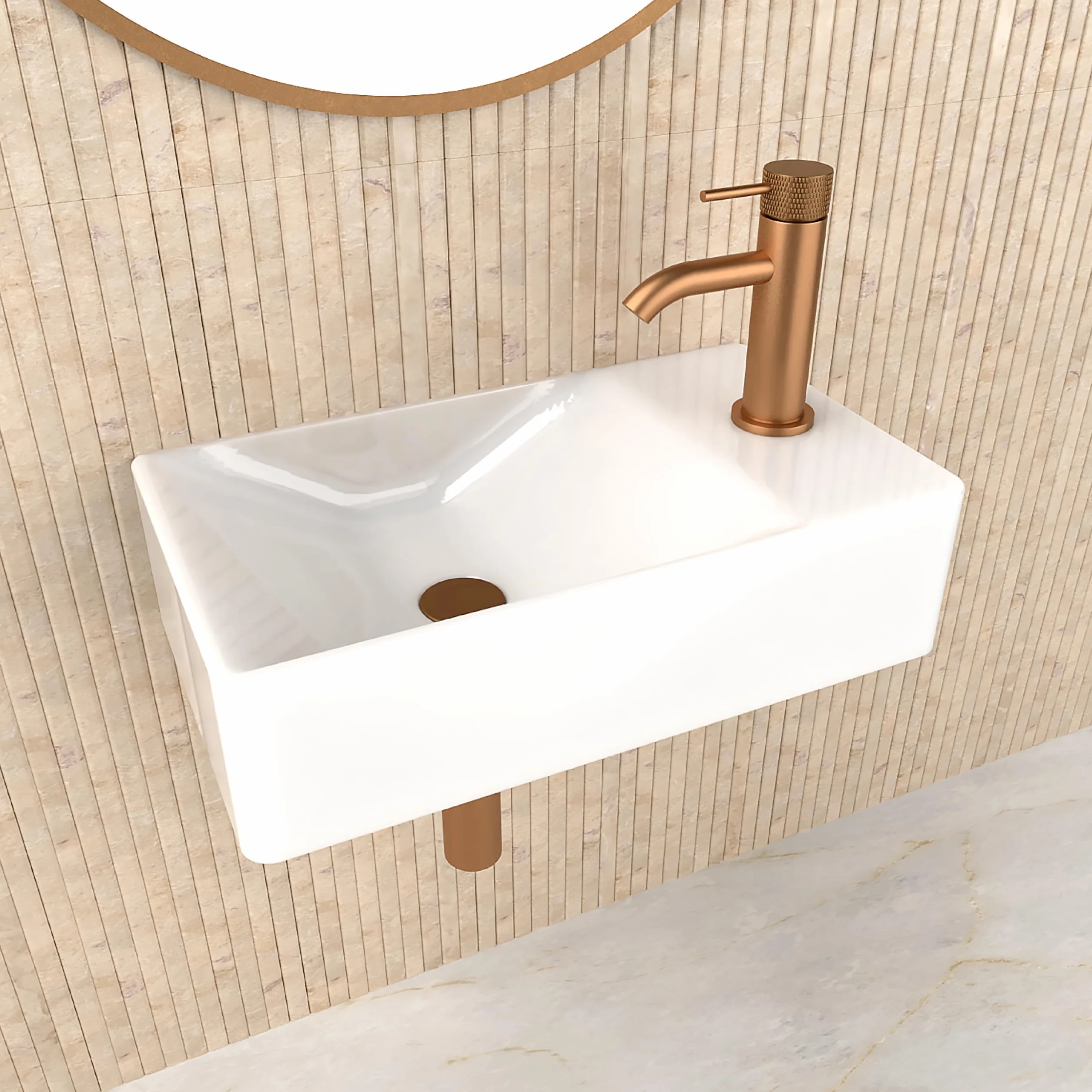 HOGART lavabo pequeño baño 38x22 cm, lavabo cerámica rectangular, lavabo suspendido pared o sobre encimera, con orificio para grifo, sin rebosadero, aseo invitados moderno (38x22cm (L))