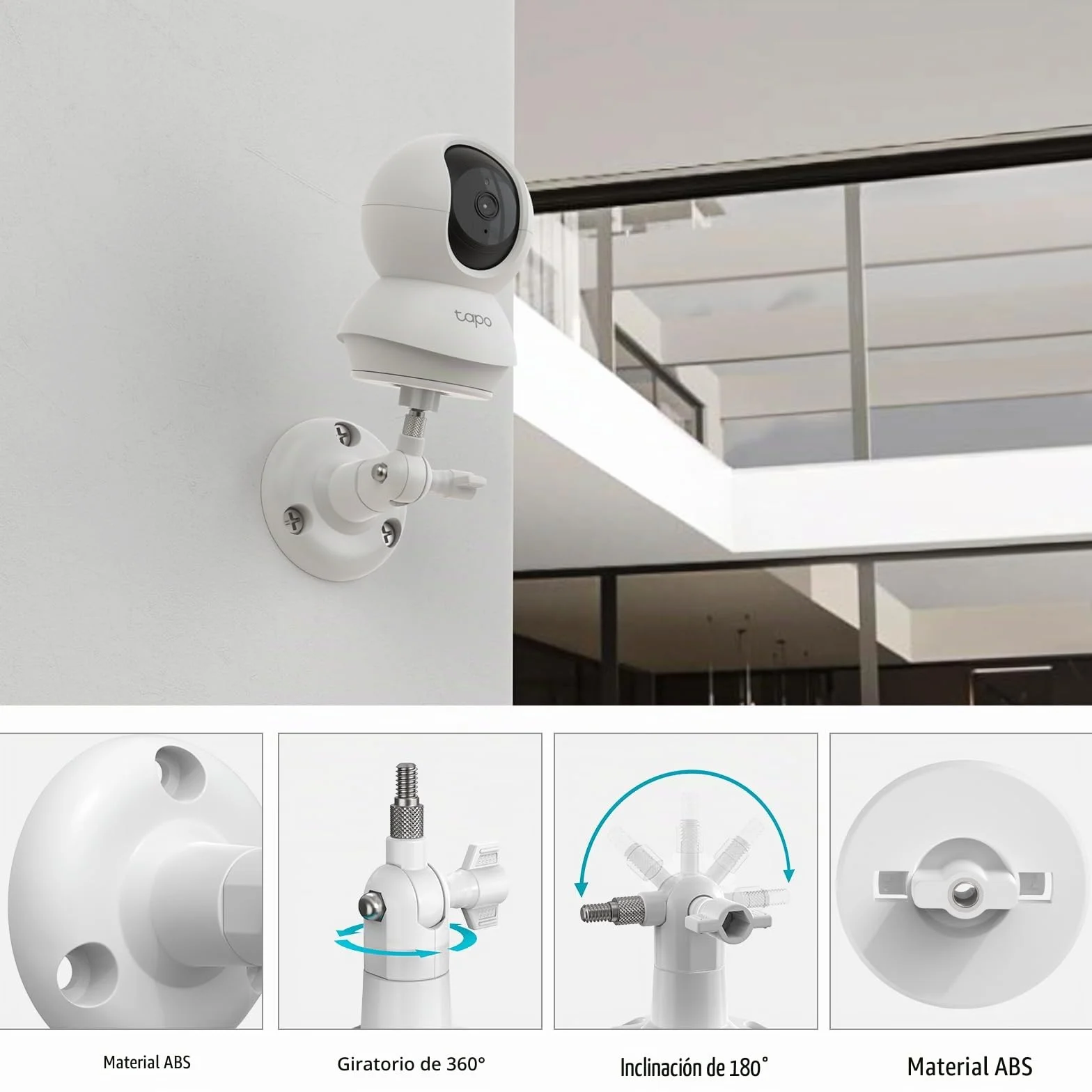 HOLACA Soporte de pared compatible con TP-Link Tapo C200 / C210 / C220 / C201 / C202 / C211 / C212 / C222 / C230 Cámara de vigilancia wifi para interiores, color blanco, 1 unidad