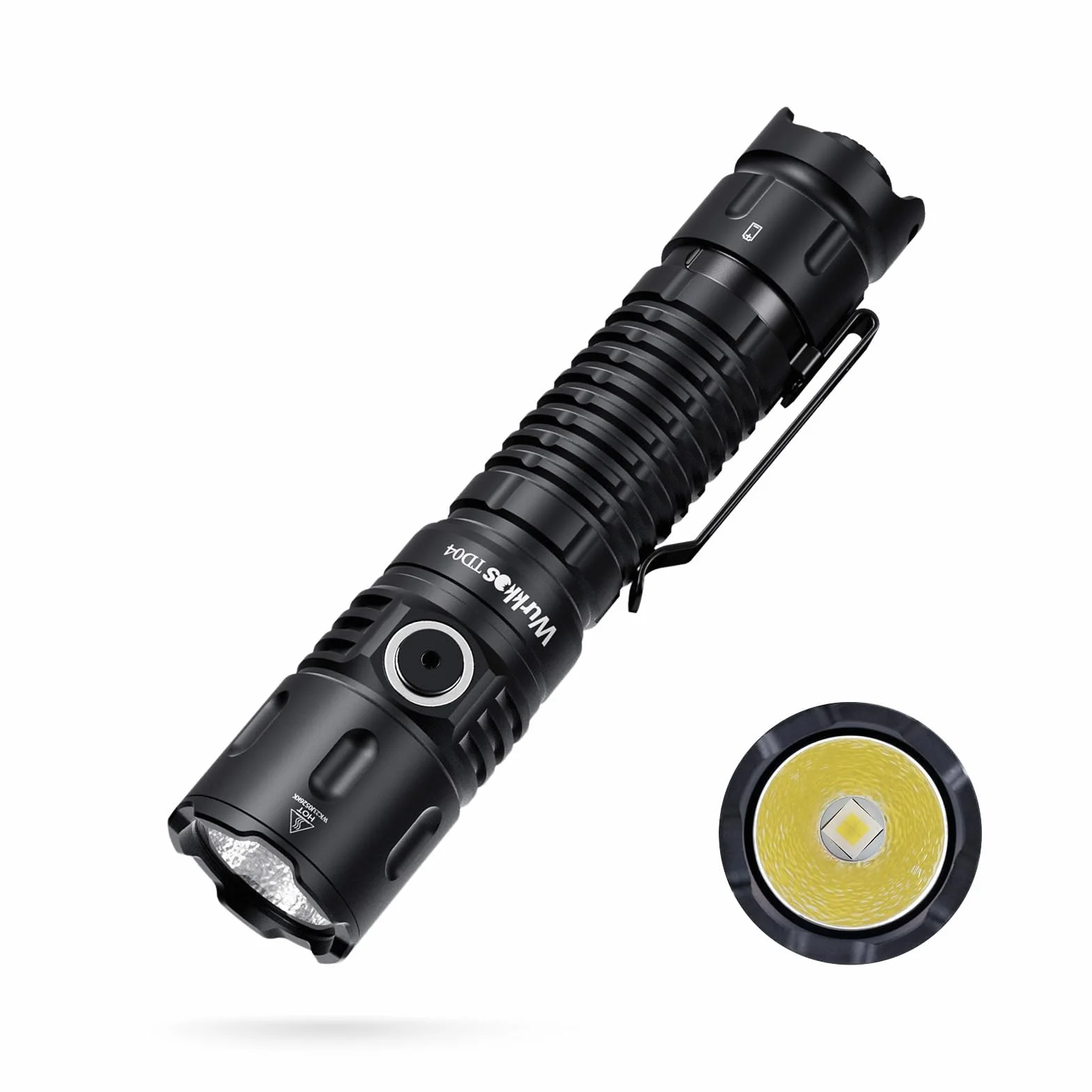 Wurkkos TD04 Linterna Led Táctica Recargable 5000mAh de potencia, 3000 Lumen, Linterna linterna edc con Interruptor Táctico Negro, IPX8,linterna led recargable linternas led alta potencia