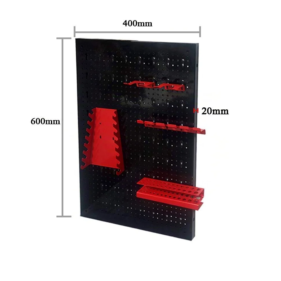 Froadp 120x60x2cm Panel Perforado de Metal Estantería de Pared Organizador Herramientas Pared con 17 Ganchos Sistema de Almacenamiento para Hogar Cobertizo Taller o Garaje (Negro+Rojo)