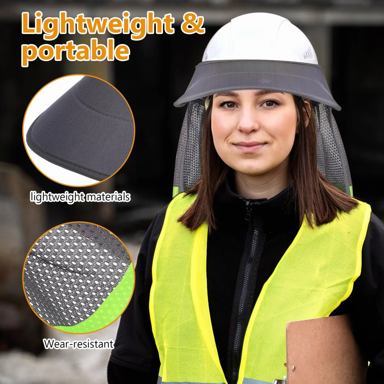 DOITOOL Protector Solar para Casco de Obra - Parasol de Seguridad con Visera - Cubre Cuello Sombra Pantalla - Malla de Poliéster Transpirable para Construcción Trabajo al Aire Libre y Jardinería