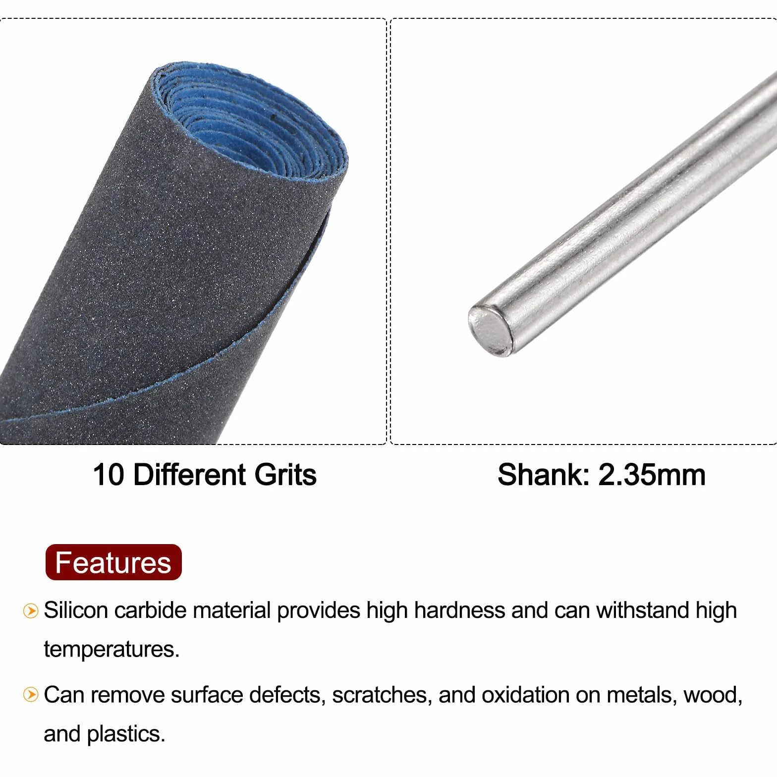 QUARKZMAN Kit de 10Uds Rollos de Papel de Lija Abrasivo 180-7000 Grit con Vástago de 2.35mm para Mangas de Tambor de Lijado Y Cabezales de Rectificado para Carpintería, Metal