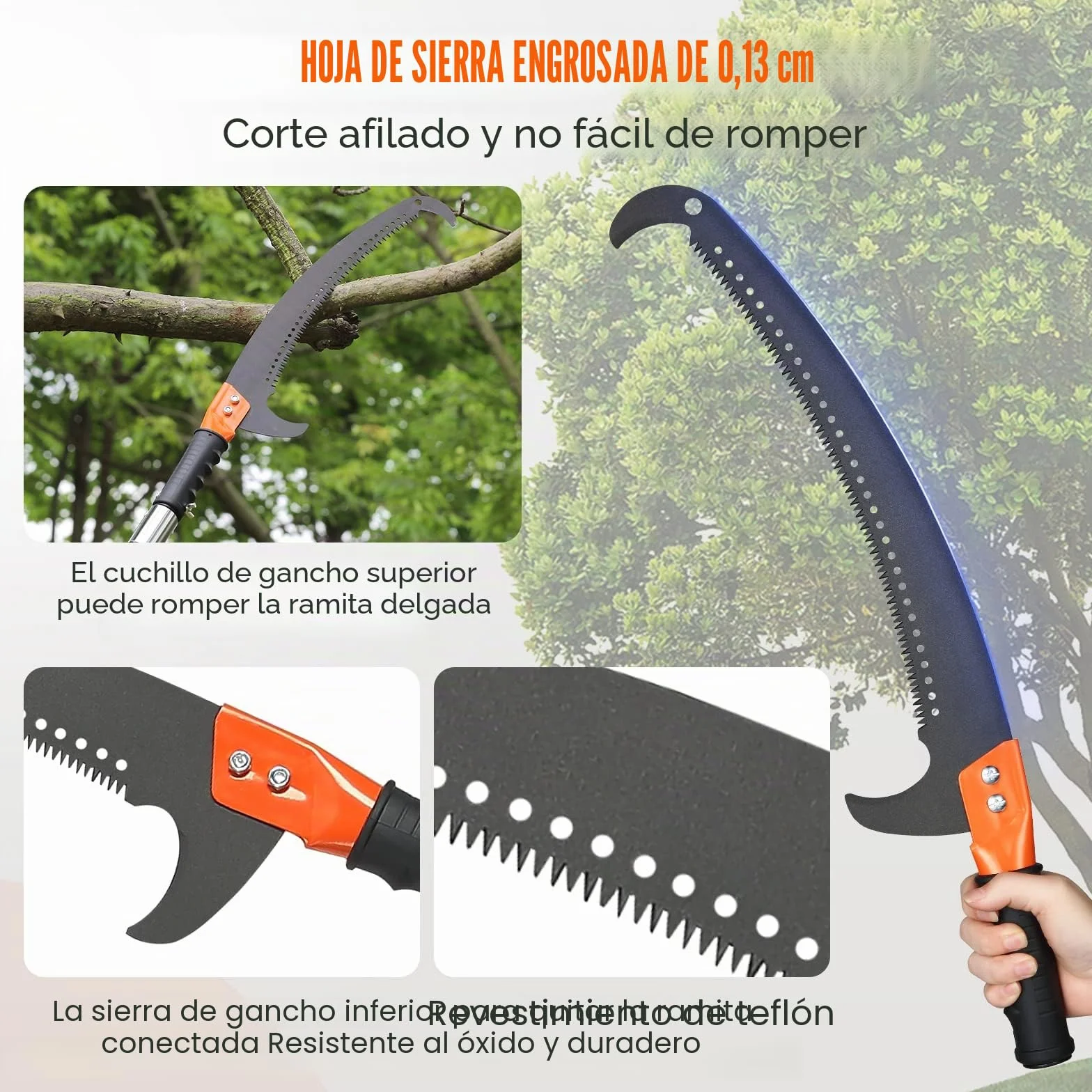 VEVOR Sierra de Poda Telescópica 2,24-8,24 m con Hoja de Acero Cortante y Pértigas de Fibra de Vidrio