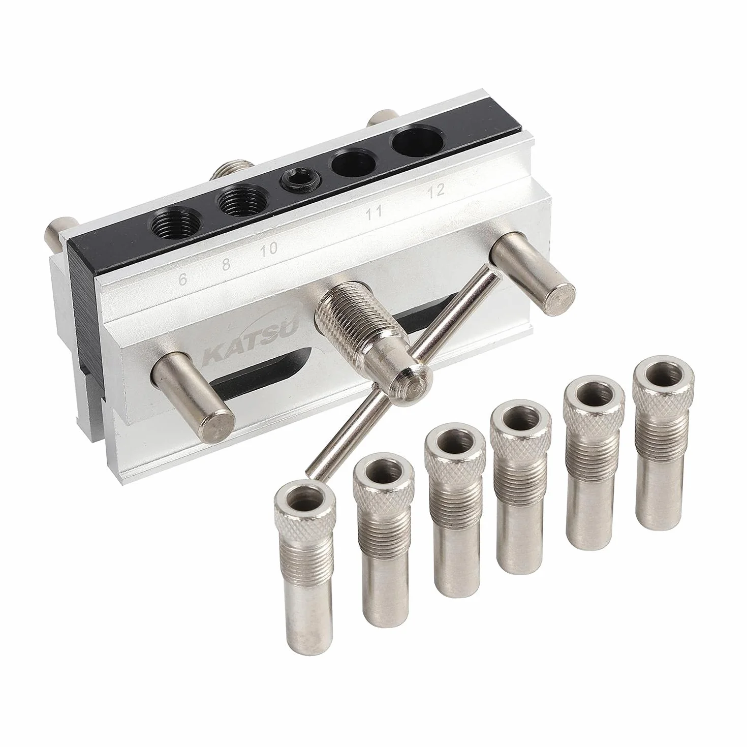 KATSU Kit de Plantilla de Clavija Autocentrante, Tamaños Métricos, Guía de Taladro, Herramienta de Localización de Posicionador de Carpintería para Maderas Gruesas 105408
