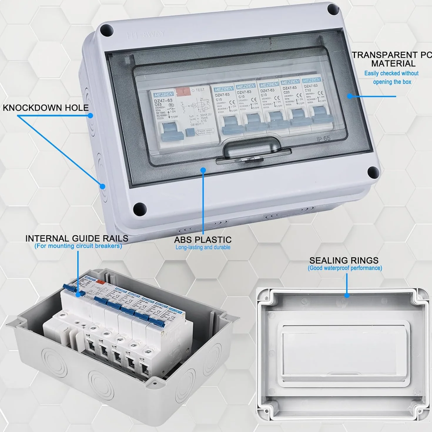 Caja de fusibles de superficie IP65 con disyuntor, disyuntor 63 A, 4 vías, 2 x 6 A+10 A+20 A+32 A, subdistribución en superficie, interruptor de separación CA, distribuidor pequeño, caja de