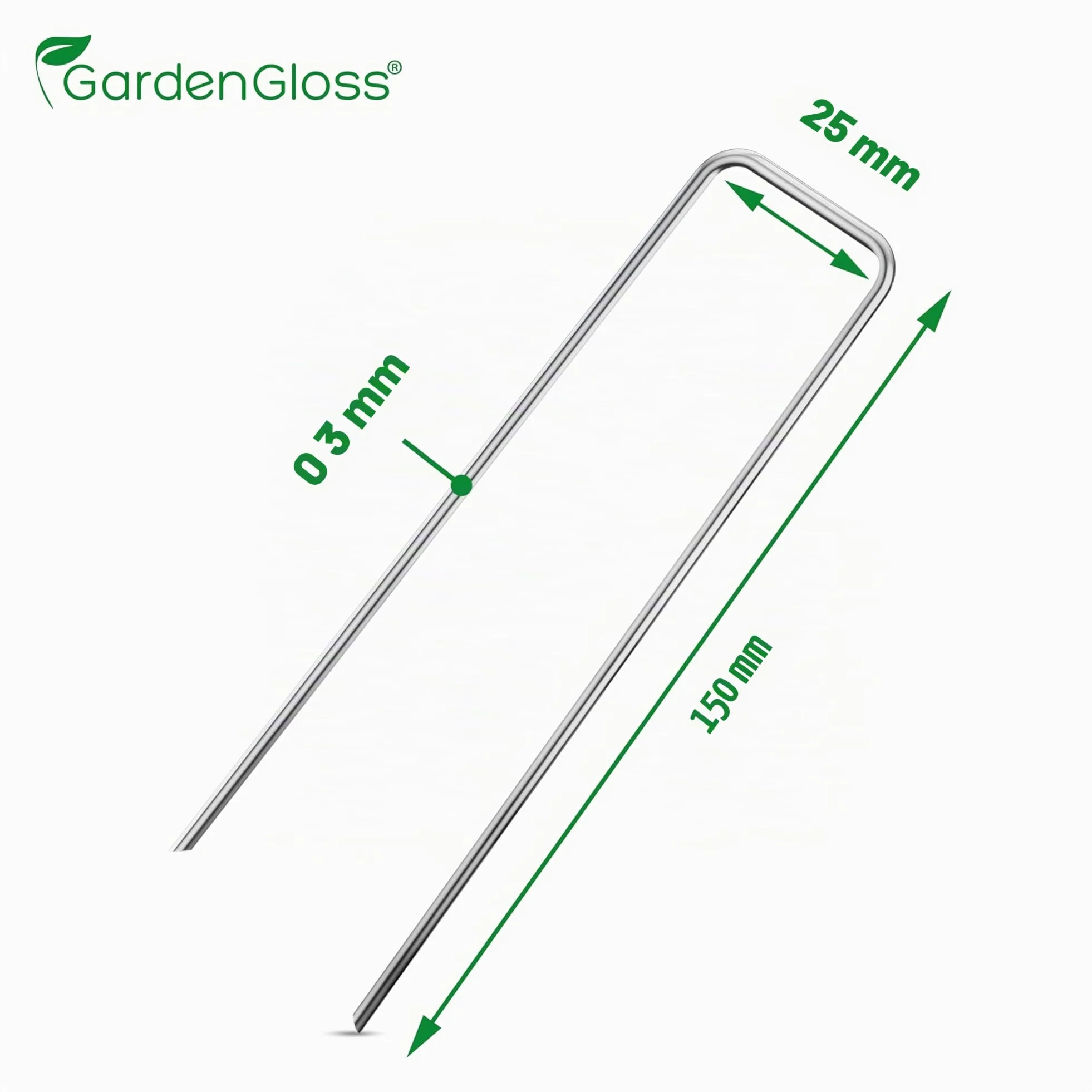 GardenGloss Grapas de Sujeción de Acero Galvanizado (100 Piezas) - Anclaje de Suelo Robusto para Malla Anti-maleza, Malla de jardín & Acampada - 150 MM de Largo, 25 MM de Ancho, Ø 3 MM