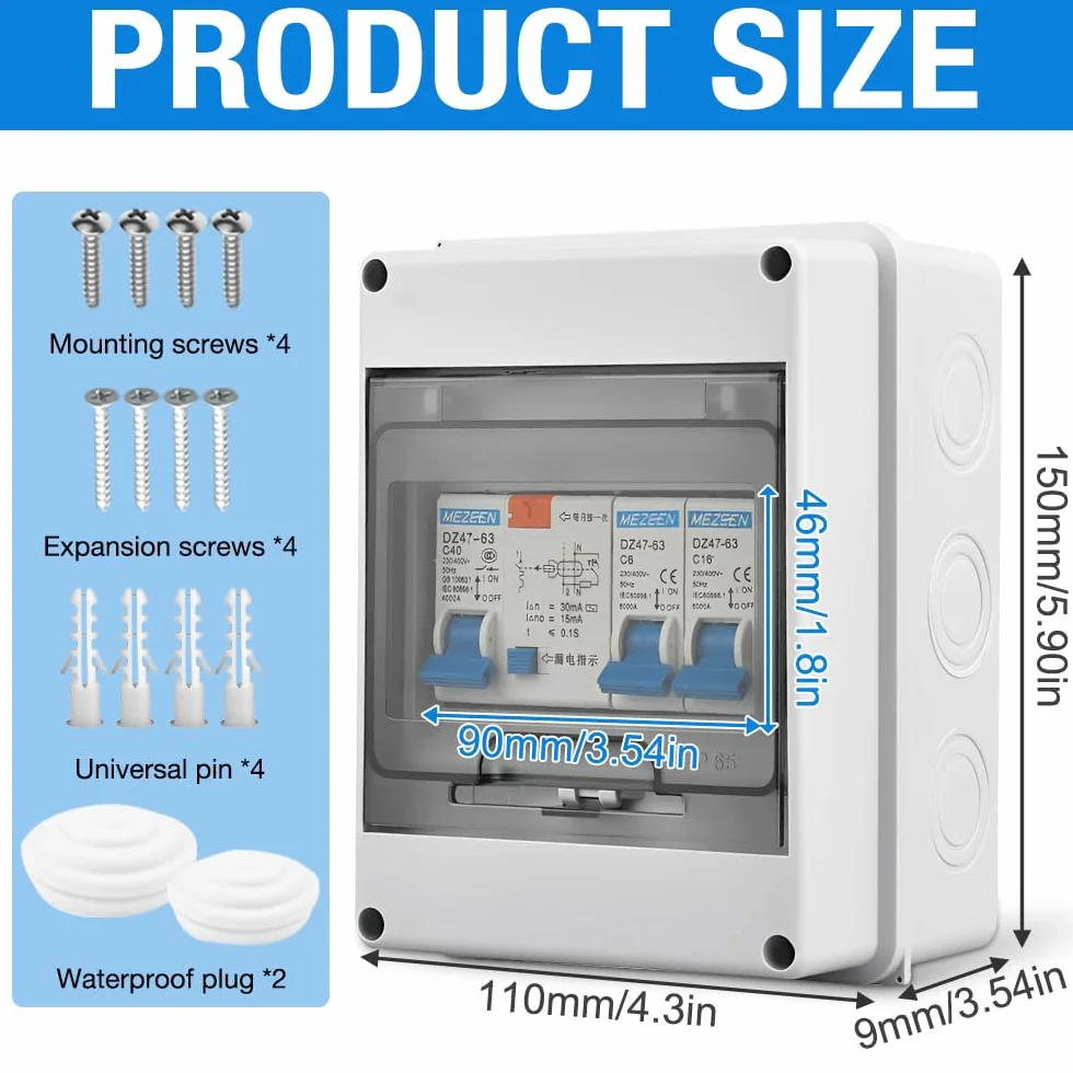 Caja Cuadro Electrico con Magnetotermico 32A, IP65 Impermeable 5 Vías Cuadro Electrico Superficie con Protección Contra Fugas, Cajas Magnetotérmicos con Interruptores Diferenciales