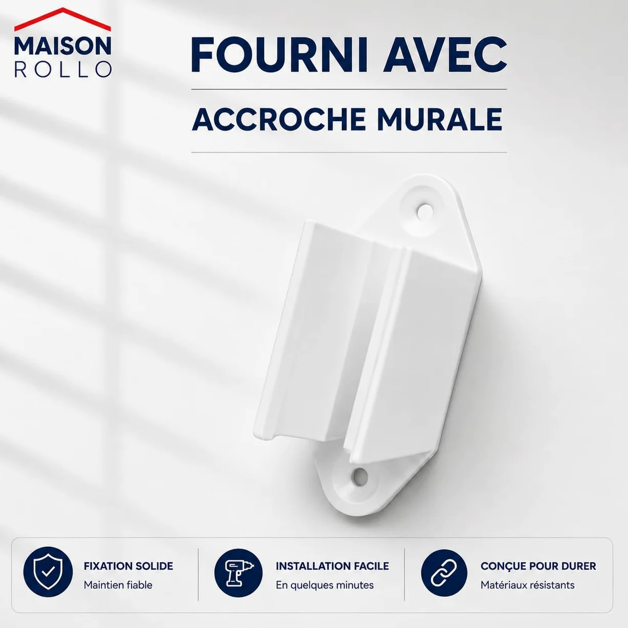 Manivela de persiana enrollable 100 cm – Manivela completa de acero lacado blanco Ø12 mm con mango ergonómico y soporte de pared – Maison Rollo