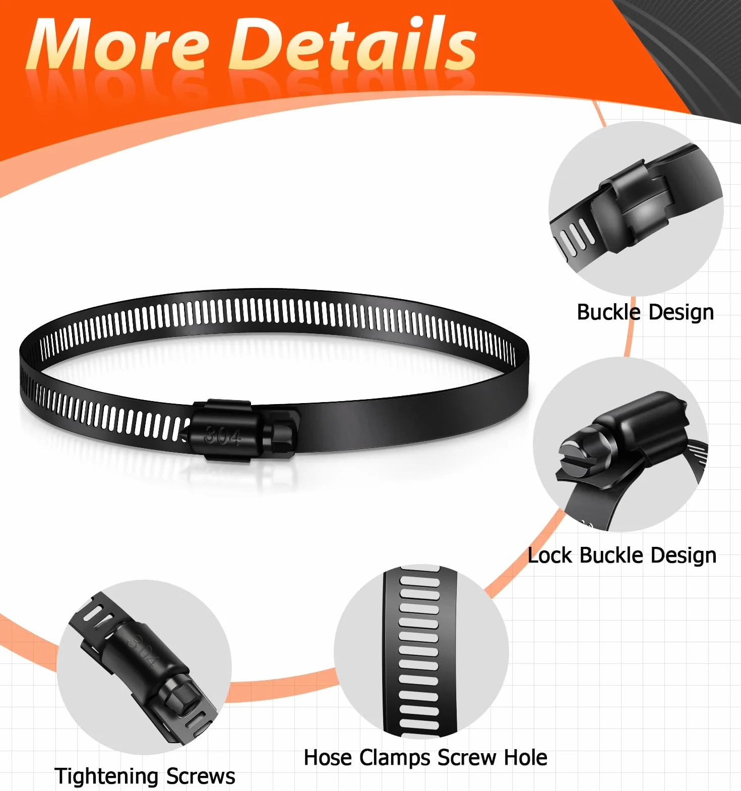 Abrazaderas para manguera 118-140mm, 4 piezas, acero inoxidable, para piscina y ventilación