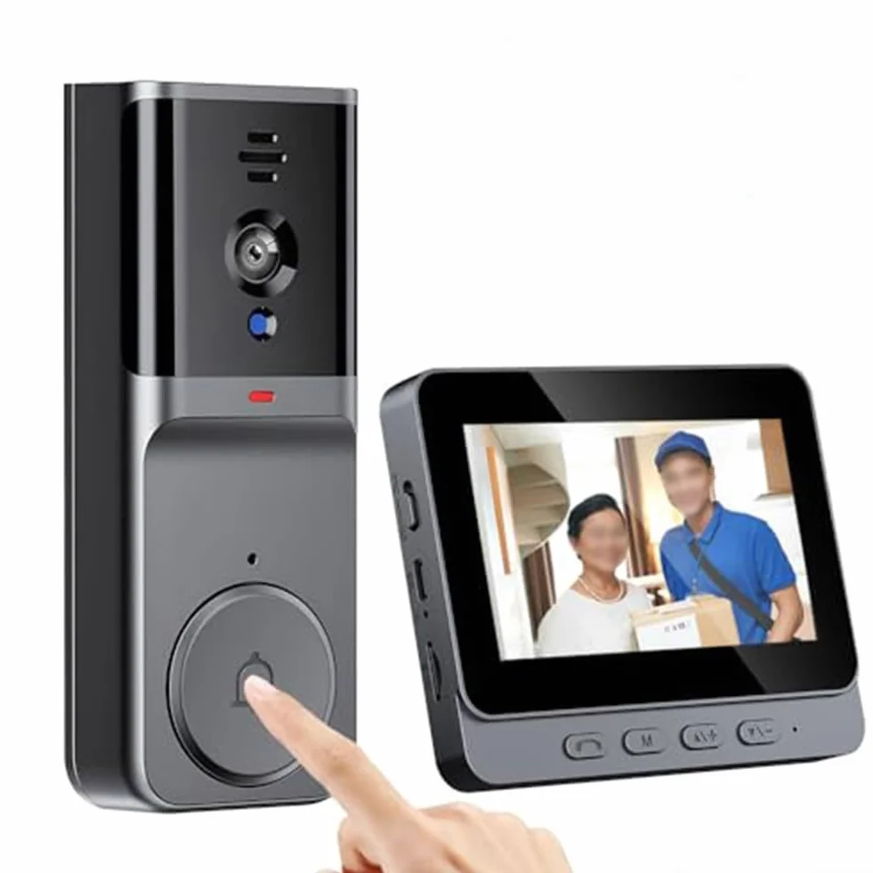 Timbre inalámbrico de video sin necesidad de WiFi, audio de 2 vías, cámara habilitada con pantalla, videoportero 1080P, diseño impermeable para uso en exteriores, suscripción