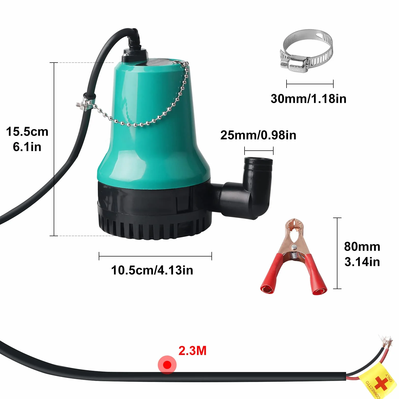 SWAWIS Bomba de Aguas Sucias Sumergible DC 12V 50W 4200 L/H, Bomba de Presión de Agua 2,3 m, Cable con Abrazadera, para Limpiar Piscinas y Estanques de Peces