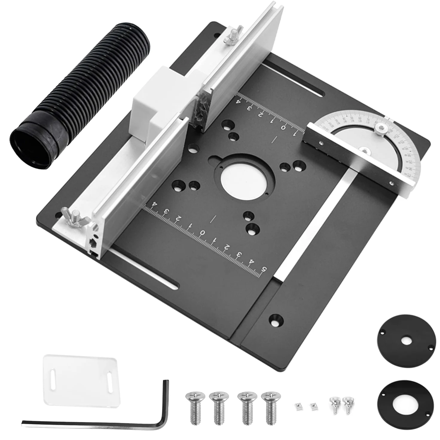 Juego de 3 Placa de Inserción de Mesa de Fresadora de Enrutador de Aluminio, Mesa para Fresadora, Herramienta Auxiliar de Grabado con Inglete, con Medidor de Inglete para Bancos de Carpintería (Negro)