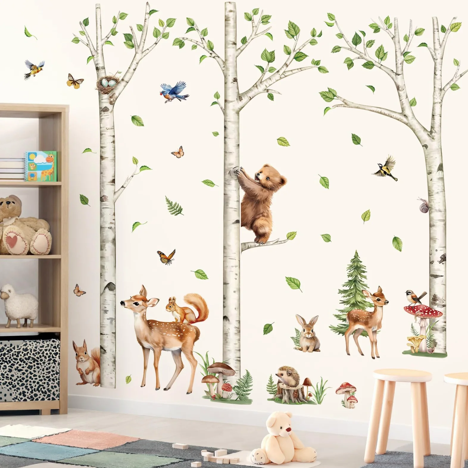 decalmile Pegatinas de Pared Árbol Grande Animales Bosque Vinilos Decorativos Ciervo Oso Zorro Adhesivos Pared Habitación Bebés Salón Guardería