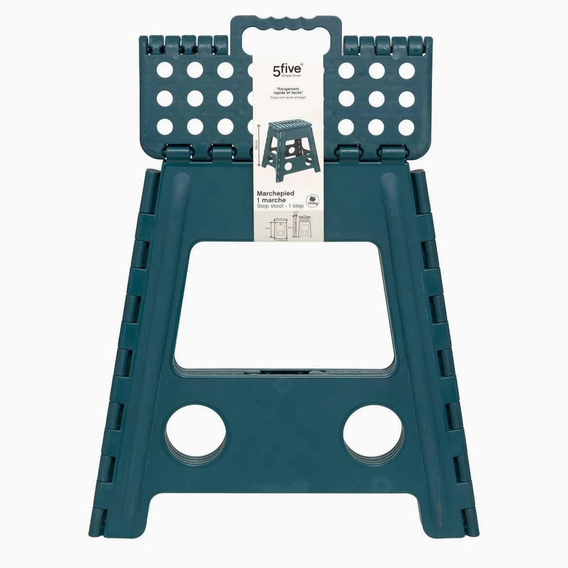 5five - Taburete Plegable de plástico, Negro, 1 peldaño, 39 cm, Cierre de Seguridad, fácil Almacenamiento, Revestimiento Antideslizante, Carga máxima 110 kg