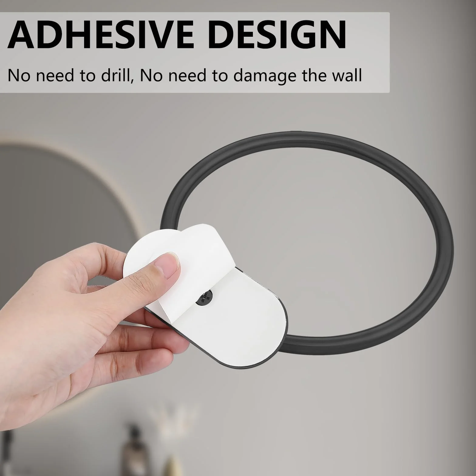 Juego de 2 Anillos de Toalla autoadhesivos de Acero Inoxidable Negro para Cuarto de baño