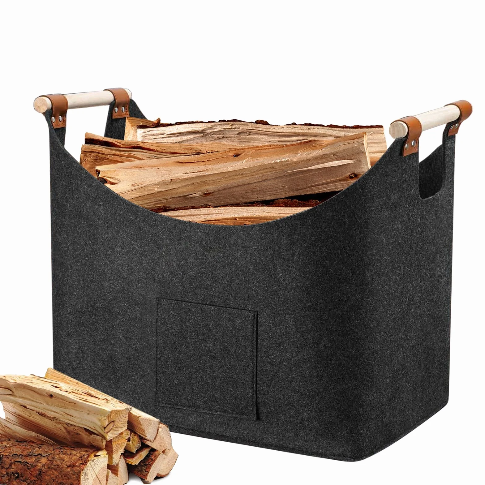 Cesta de Leña, XXL Cesta de Fieltro para Leña de Chimenea Extra Grueso y Asa Reforzada, Bolsa de Almacenamiento Plegable para Guardar Periódicos, Ropa, Juguetes y Accesorios para la Chimenea