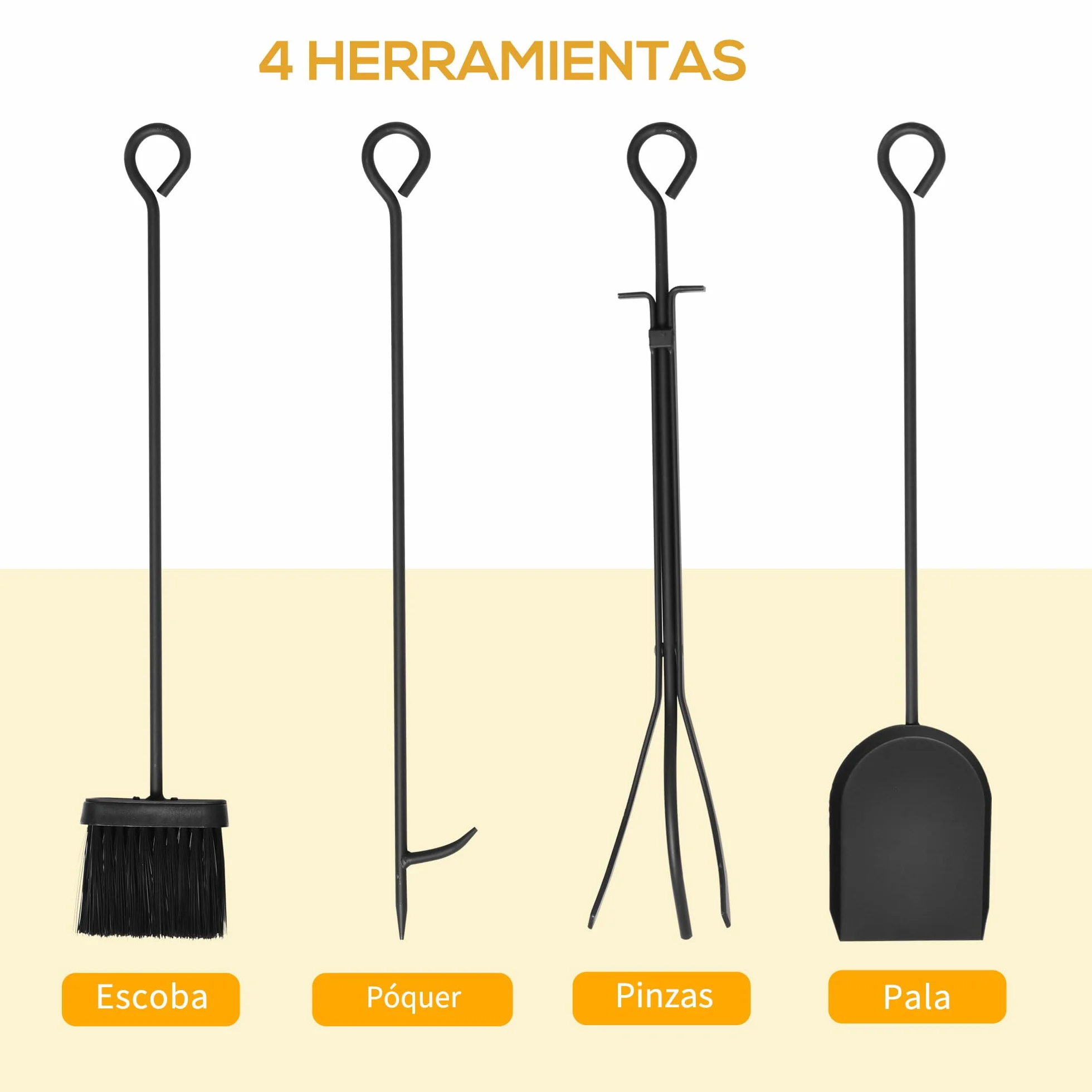 HOMCOM Estante para Leña Estantería de Almacenamiento para Chimenea Soporte para Leña con 4 Herramientas para Interior y Exterior 46x30x70 cm Carga 100 kg Negro