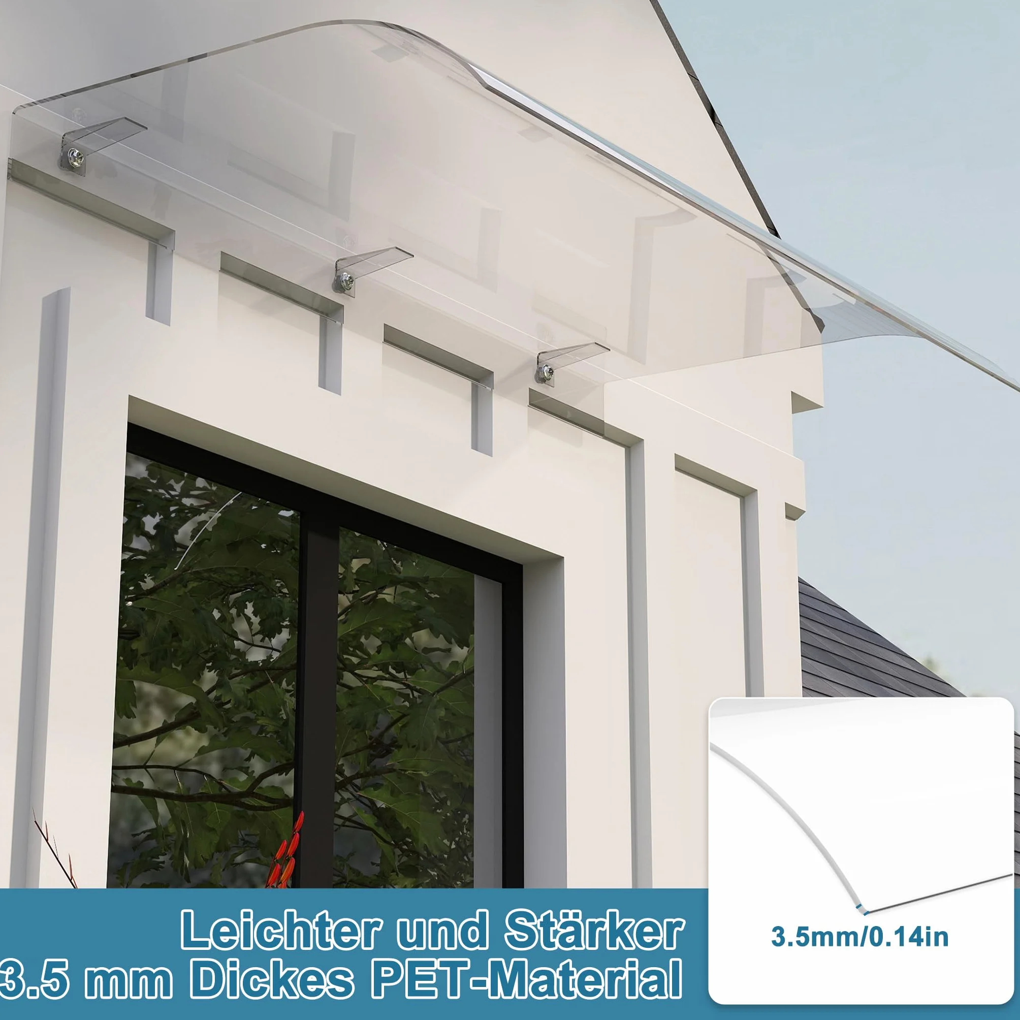 Froadp Marquesina para puerta 50x80 cm Techo PET Transparente 3,5 mm Protección Lluvia UV