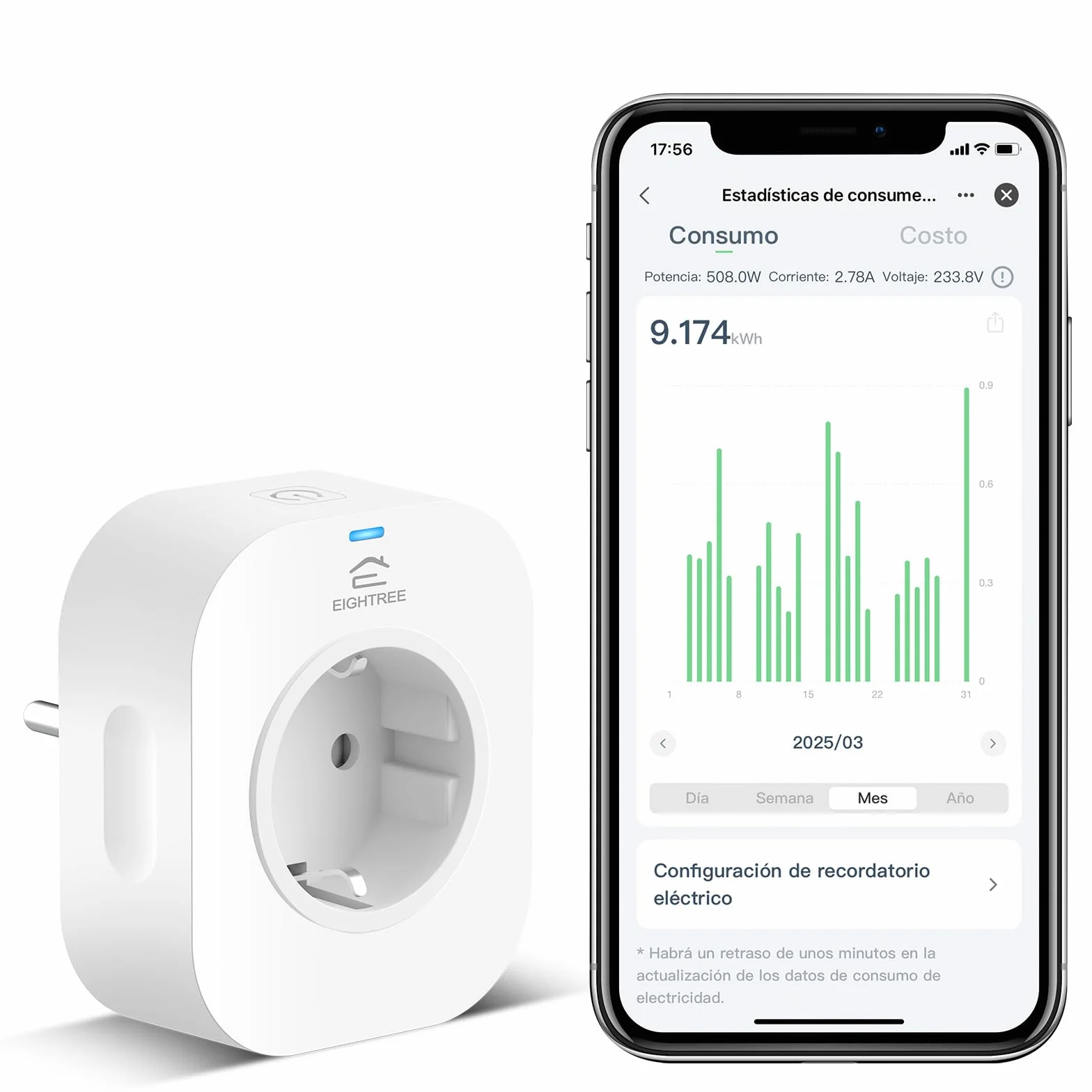 Enchufe Inteligente Alexa, Enchufe Wi-Fi Medidor Consumo, Tomada Inteligente Programable con Temporizador, Control Remoto por APP&Voz, Compatible con Alexa, Google Home y SmartThings, 16A 3680W, 1Pack
