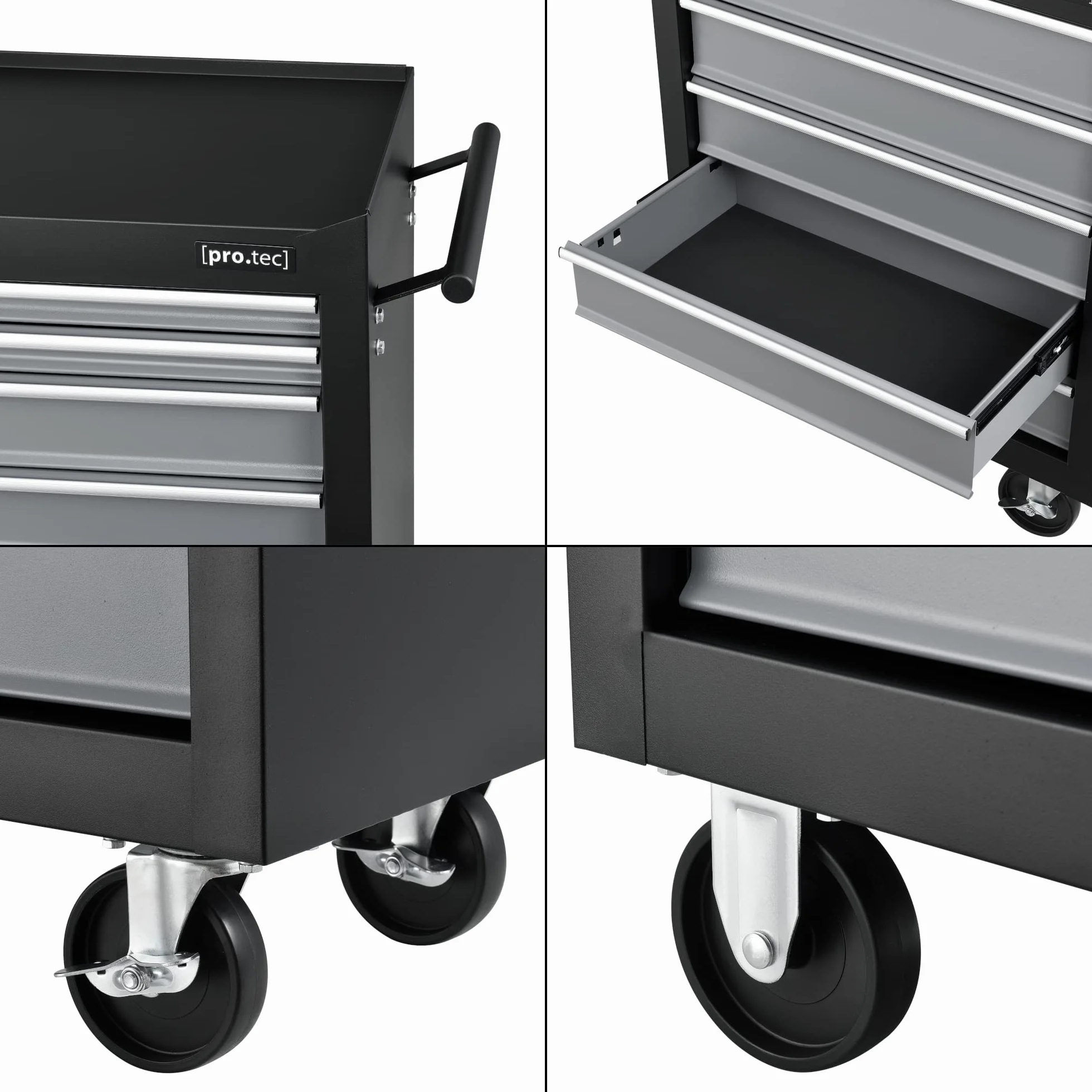 pro.tec Carrito de Herramientas de Acero 7 Cajones 4 Ruedas Taller Móvil Negro 69x33x77,5 cm