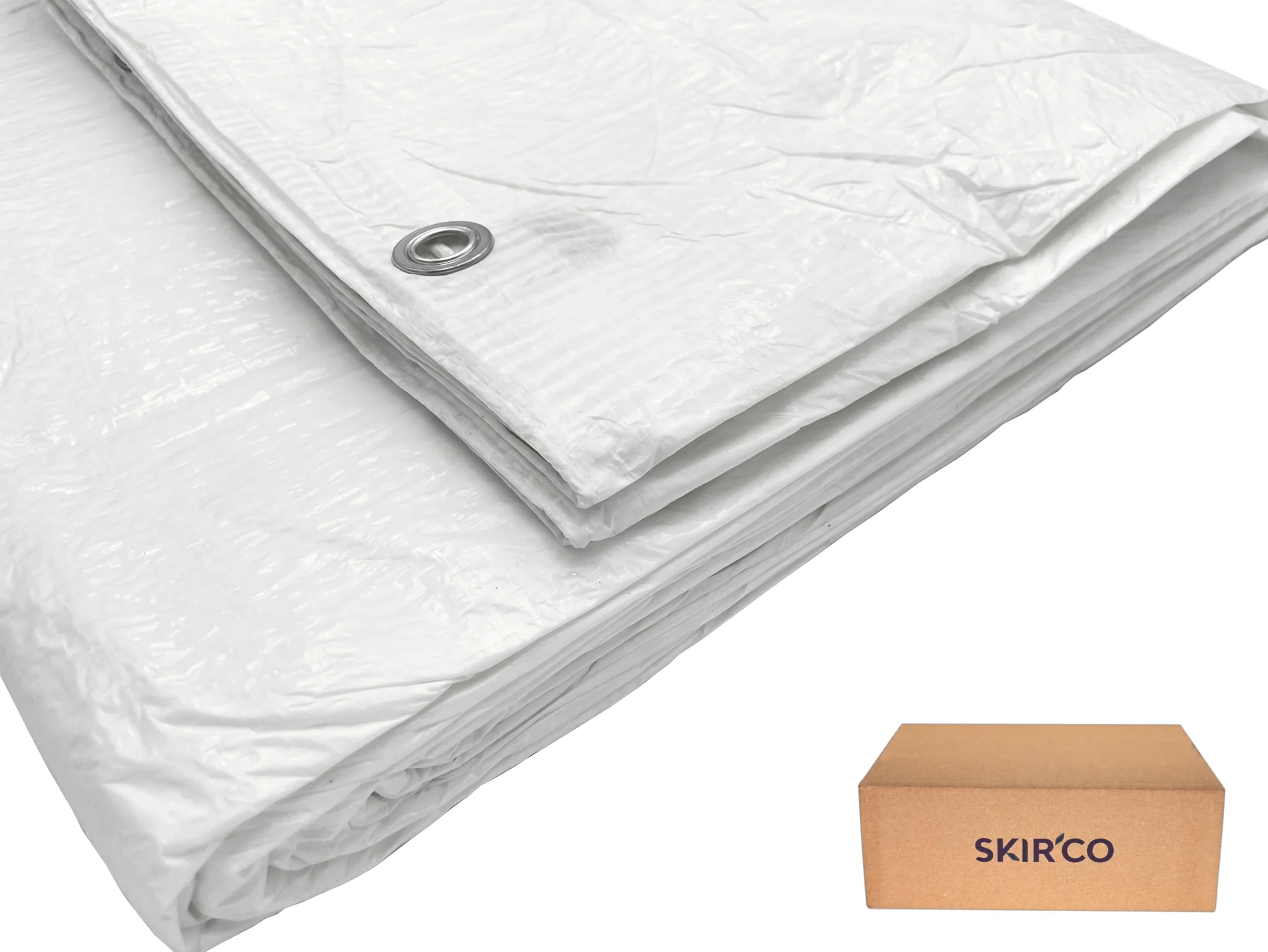 SKIR'CO Lona blanca de 4 x 5 m, impermeable, 55 g/m2, con ojales, lámina protectora para coche, multiusos, color blanco