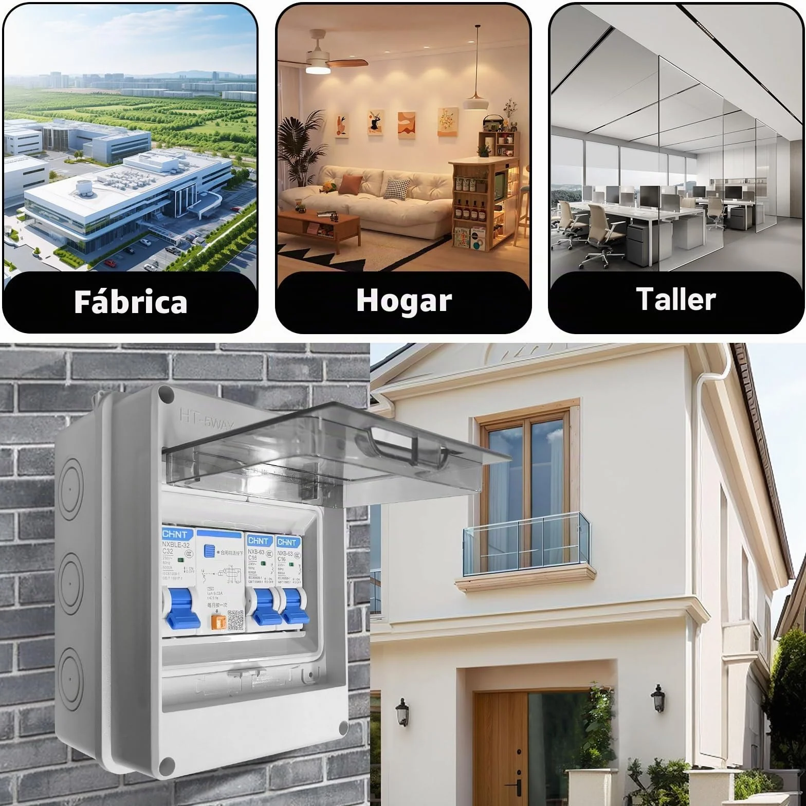 Caja de fusibles empotrada, distribuidor pequeño con interruptor fi, AC 32 A, IP65 resistente al agua, interruptor de separación AC 16 A+160 A para casa y oficina