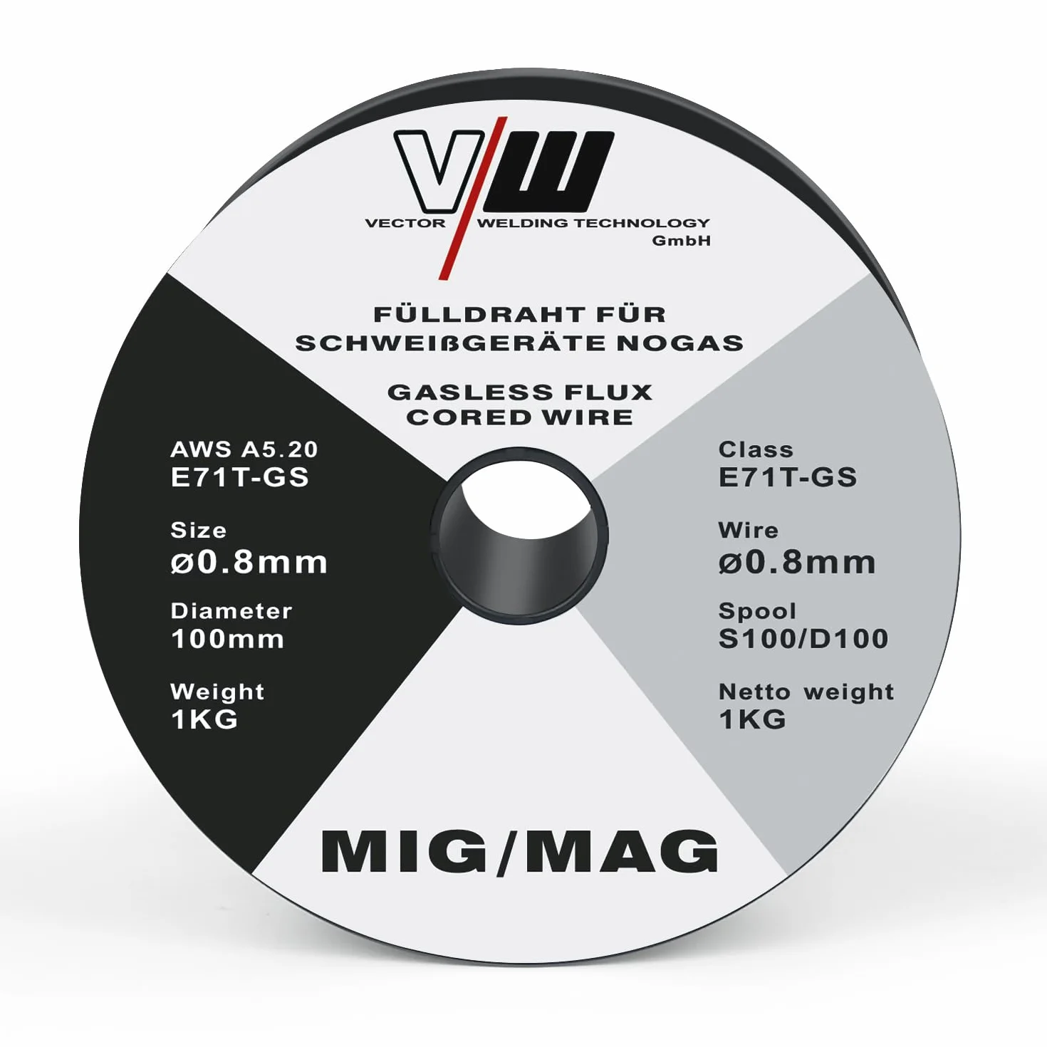 VECTOR WELDING Alambre de Soldadura D100/S100 MIG MAG de 1 kg, E71T-GS Hilo de Soldar sin Gas, 0,8 mm, 2 Unidades, Uso universal