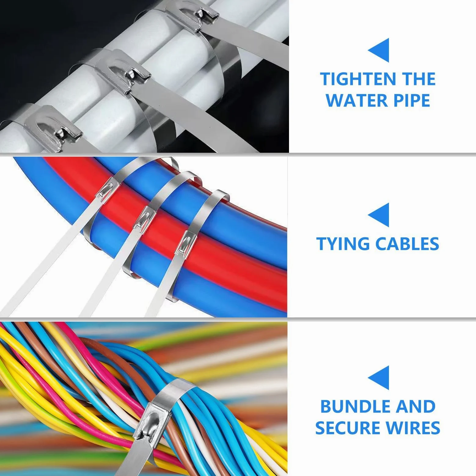 200 Piezas Kit Bridas Metálicas de Acero Inoxidable 304 + Alicate para Bridas de Cables, Abrazaderas Metálicas, Herramienta de Tensión y Corte, Pistola para Sujetacables para Tubos y Cable Acero