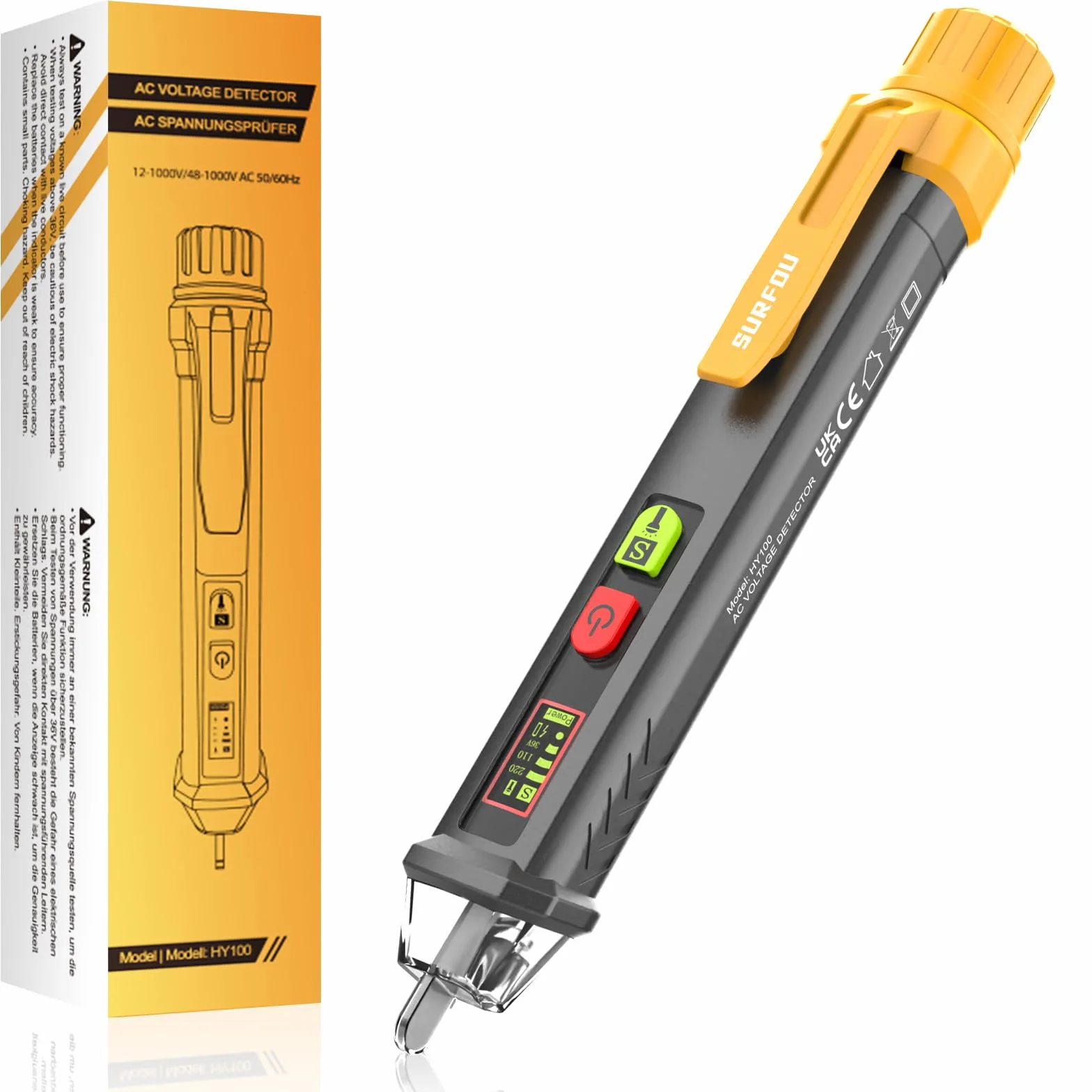 SURFOU Detector de Voltaje sin Contacto AC 12V-1000V NCV Linterna LED Alarma Sonora para Electricistas