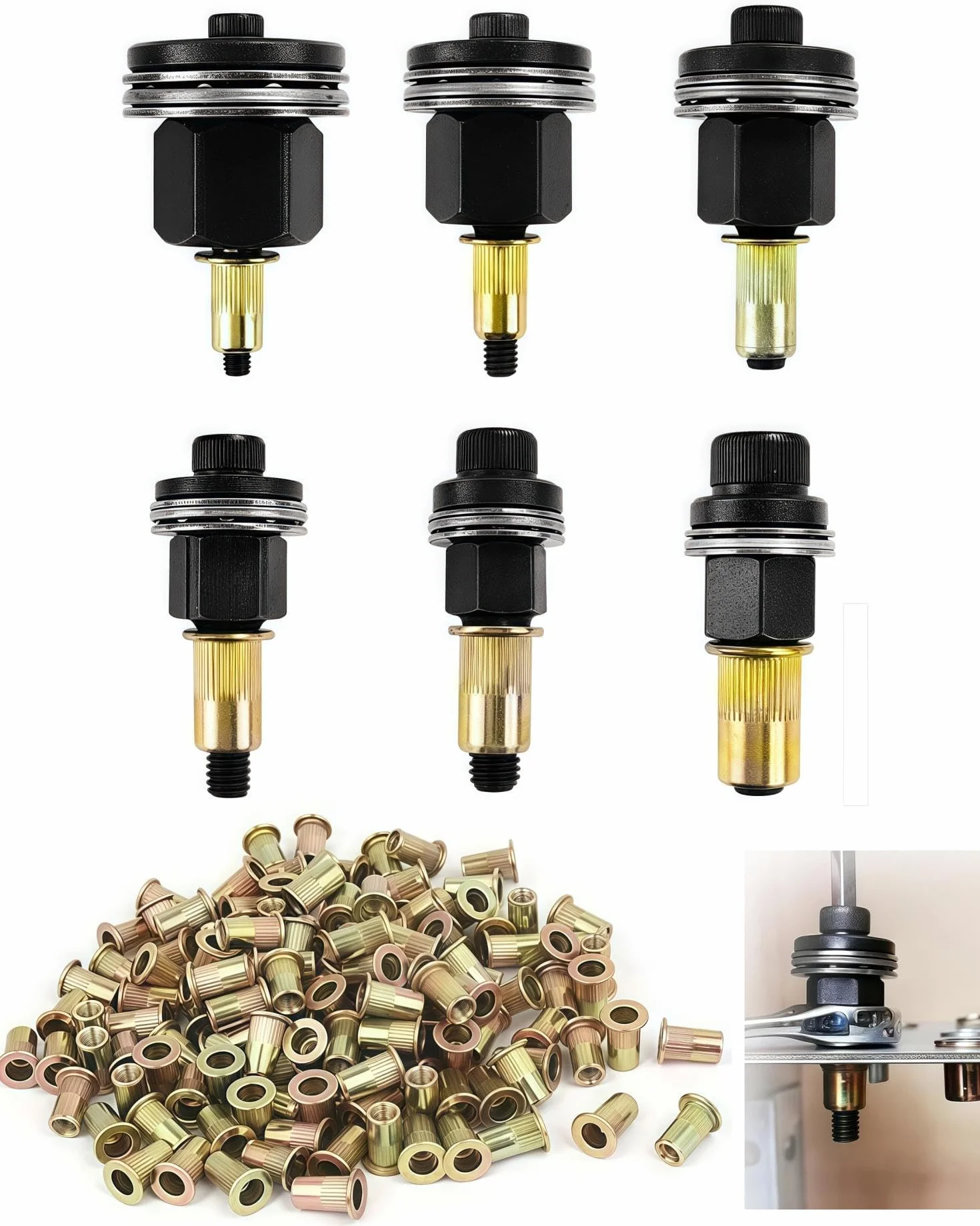 186 Piezas Remaches Roscados Remachadora Manual de Cabezales Kit, Contiene 180 Tuercas, M3, M4, M5, M6, M8, M10, Remachadora de Tuercas Accessori, Juego de Cabezales para Remachar a Mano