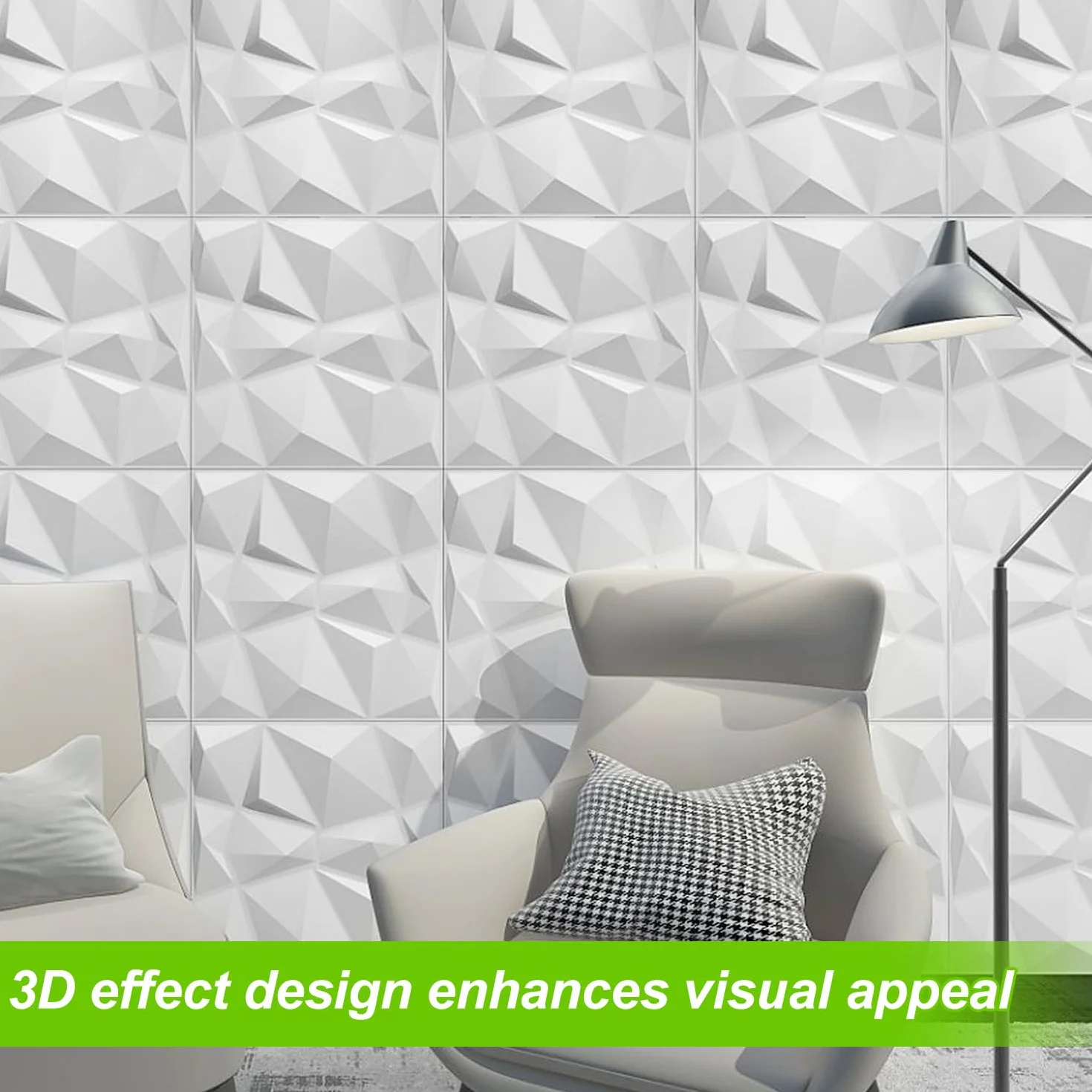 12 Piezas Panel de Pared de 3D Diamante 30 x 30 cm para Decoración de Paneles Decorativos en Blanco, Revestimiento de Paredes PVC, Resistentes al Agua, Resistentes al Calor, Inodoros, Blancos Mate