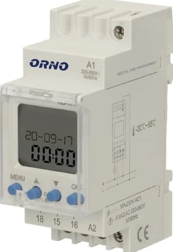 ORNO PRE-450 Interruptor Horario Astronómico 52 Programas 1 Salida de Relé máx.16A/230V 2 Módulos de Anchura DIN TH-35mm Blanco