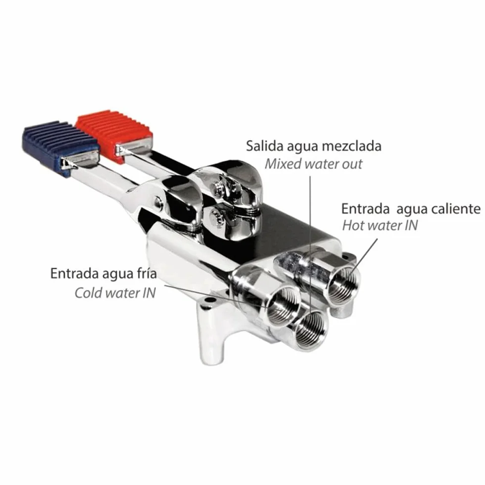 Kit Grifo Pedal Completo Plateado 5 Piezas Caño Alto 2 Palancas Latiguillos 150cm 40cm