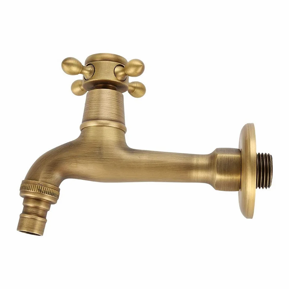 MAGT Grifo Vintage Latón, Grifo de Agua de Latón Vintage Mango Cruzado Único Adaptador de Grifo de Control de Agua Fría/Caliente Montado en Pared (Grifo de Agua Largo)