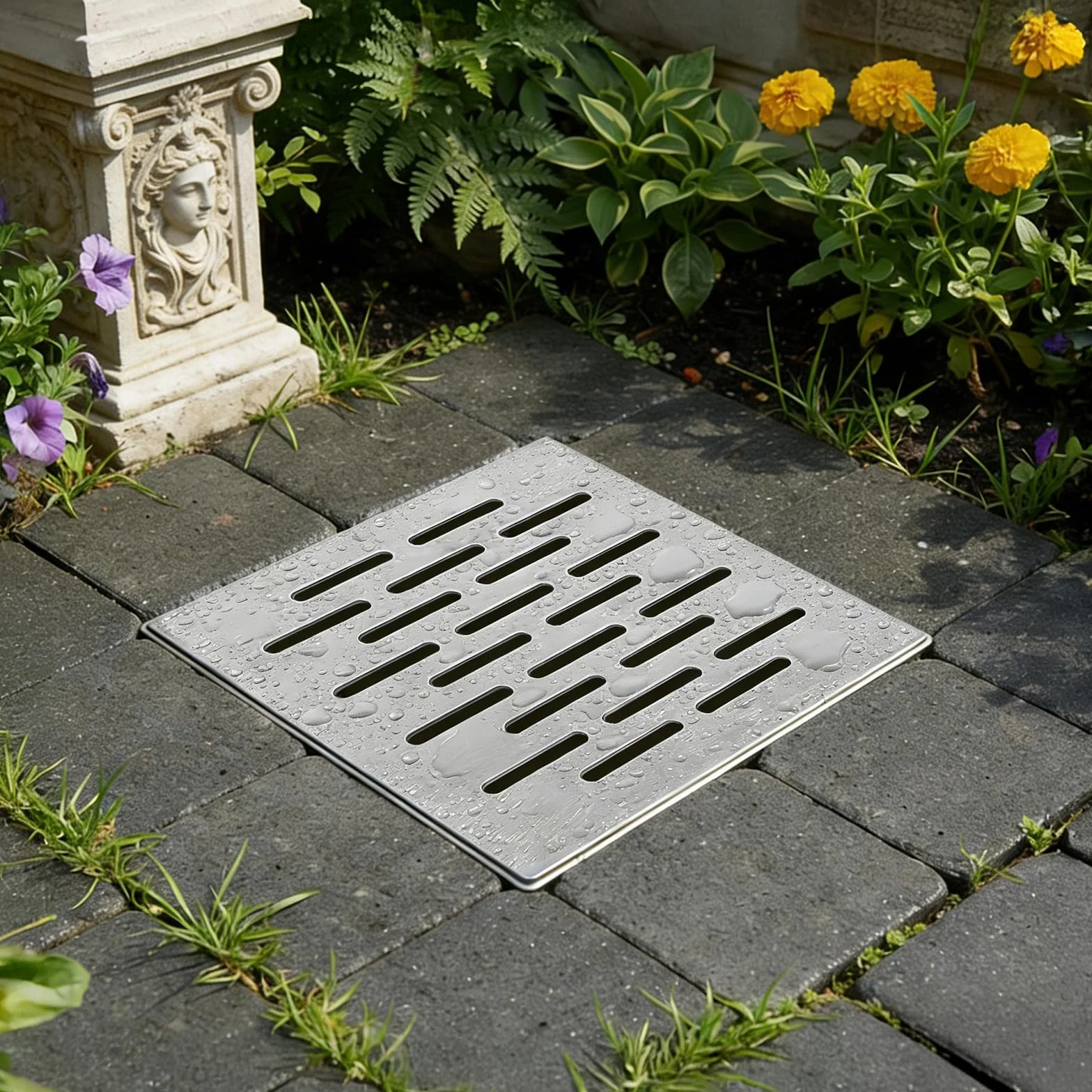 DBREAKS Cubierta de Drenaje de Suelo de Acero Inoxidable con Marco, Rejilla de desagüe Cuadrada, Antideslizante, Cubierta de desagüe para Exteriores, terrazas, antibloqueo (200 x 200 x 20 mm)