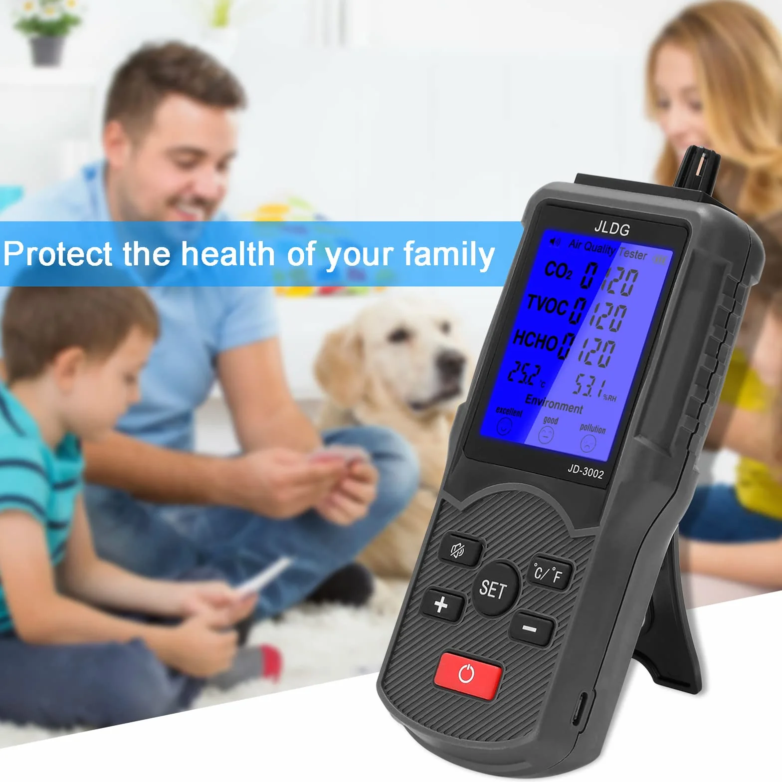 Hancaner Medidor de co2 Homologado 5 en 1 Medidor de Calidad del Aire TVOC HCHO Temperatura y Humedad Detector de CO2 con Pantalla LCD + 1 * 1800 mAh Batería de Litio + Cable USB +Caja de Embalaje