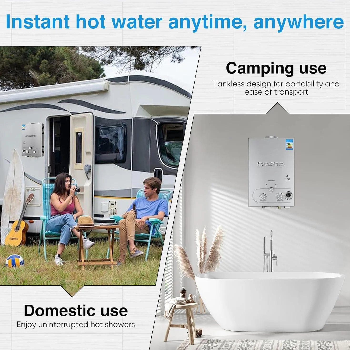 Calentador de Agua a Gas 8L 16KW Propano GLP para Casa Caravana Cabaña