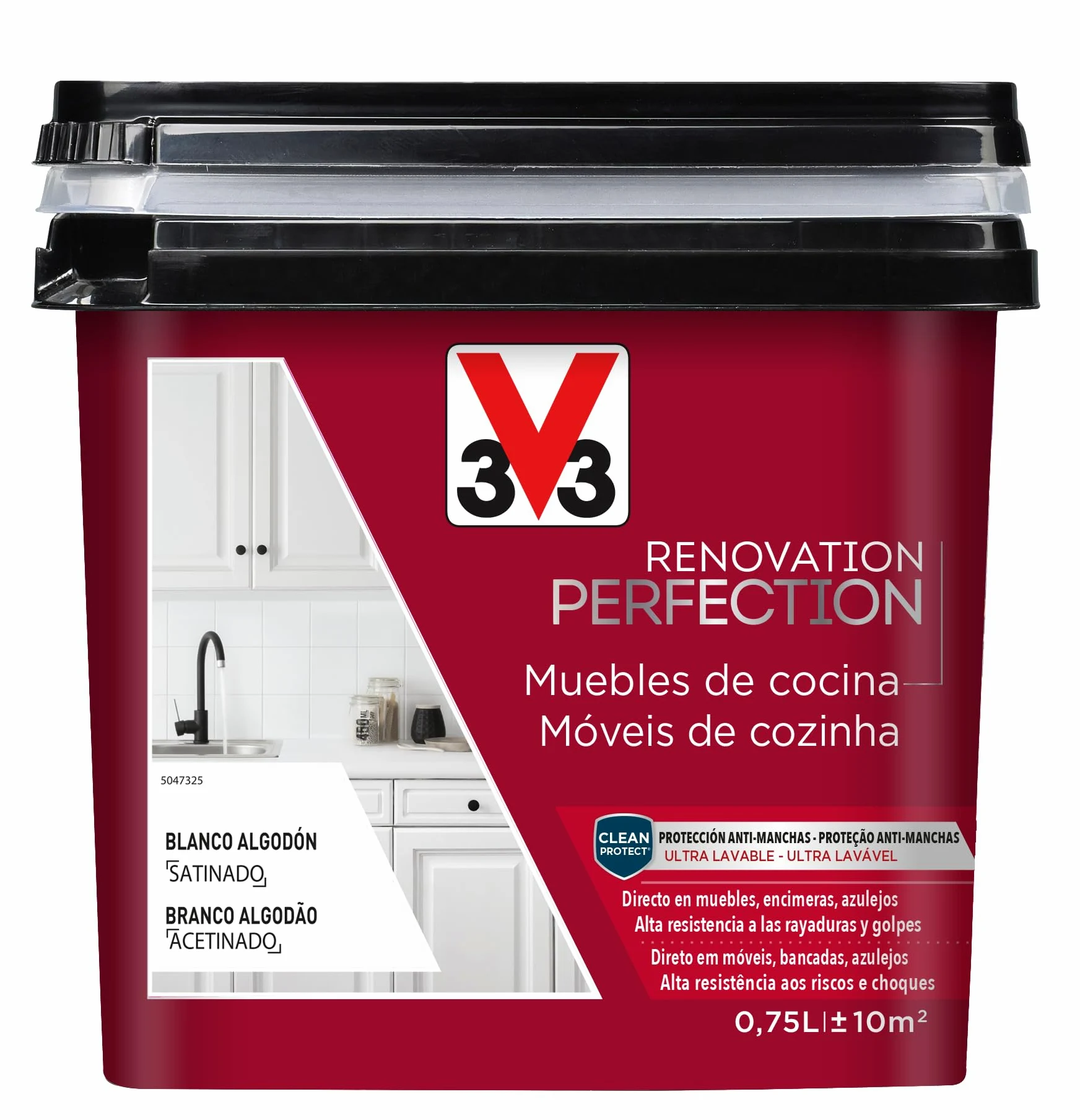 V33 Esmalte Renovation Perfection Cocina Blanco Algodón Satinado 0,75L