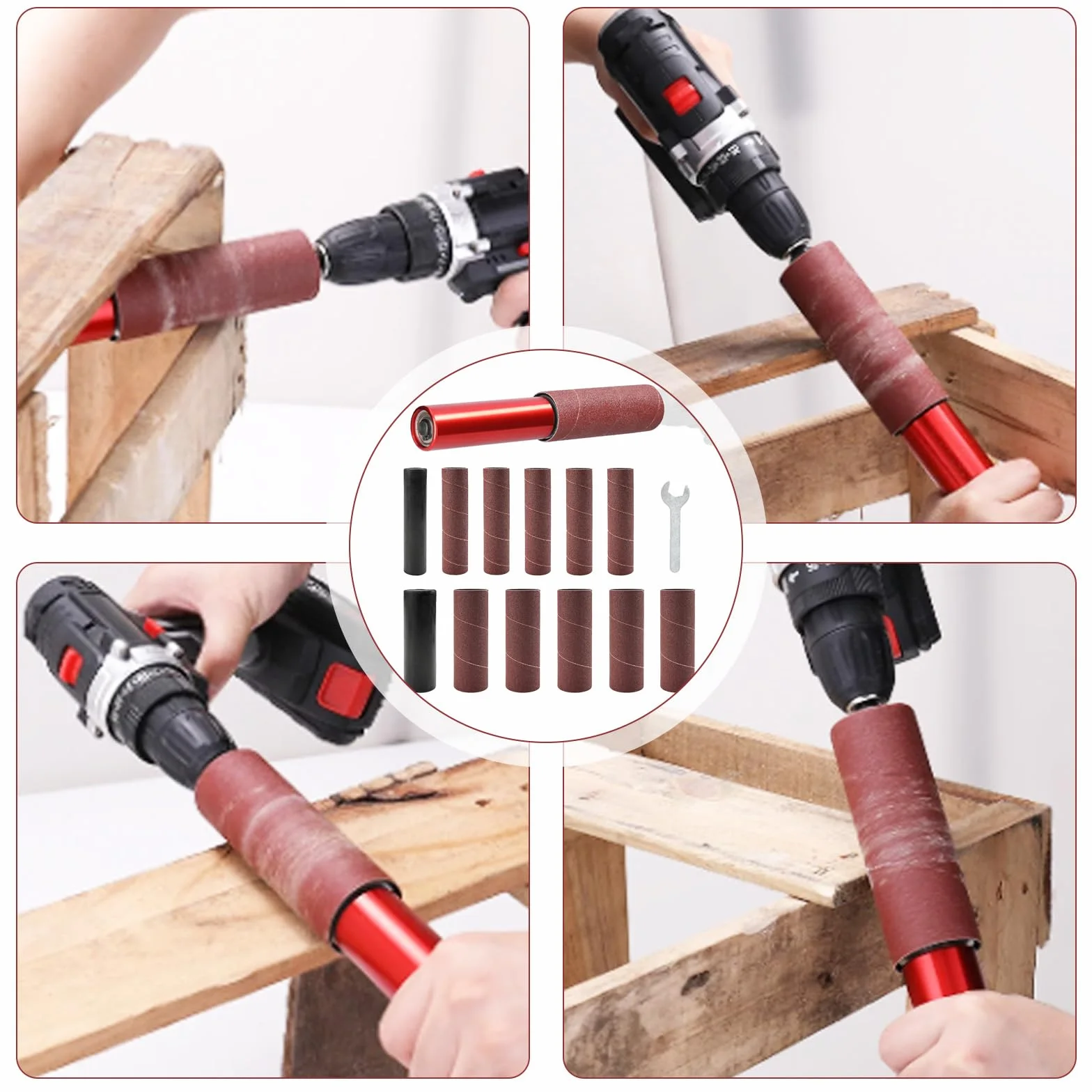 Juego De Tambor De Lijado De Goma, 14PCS Mandril De Lijado De 1,5 Adaptador De Lijadora De Husillo Manguitos De Lijado Rodillos De Lijado Accesorios Juego De Tambor De Lijado De Mano Para Taladros