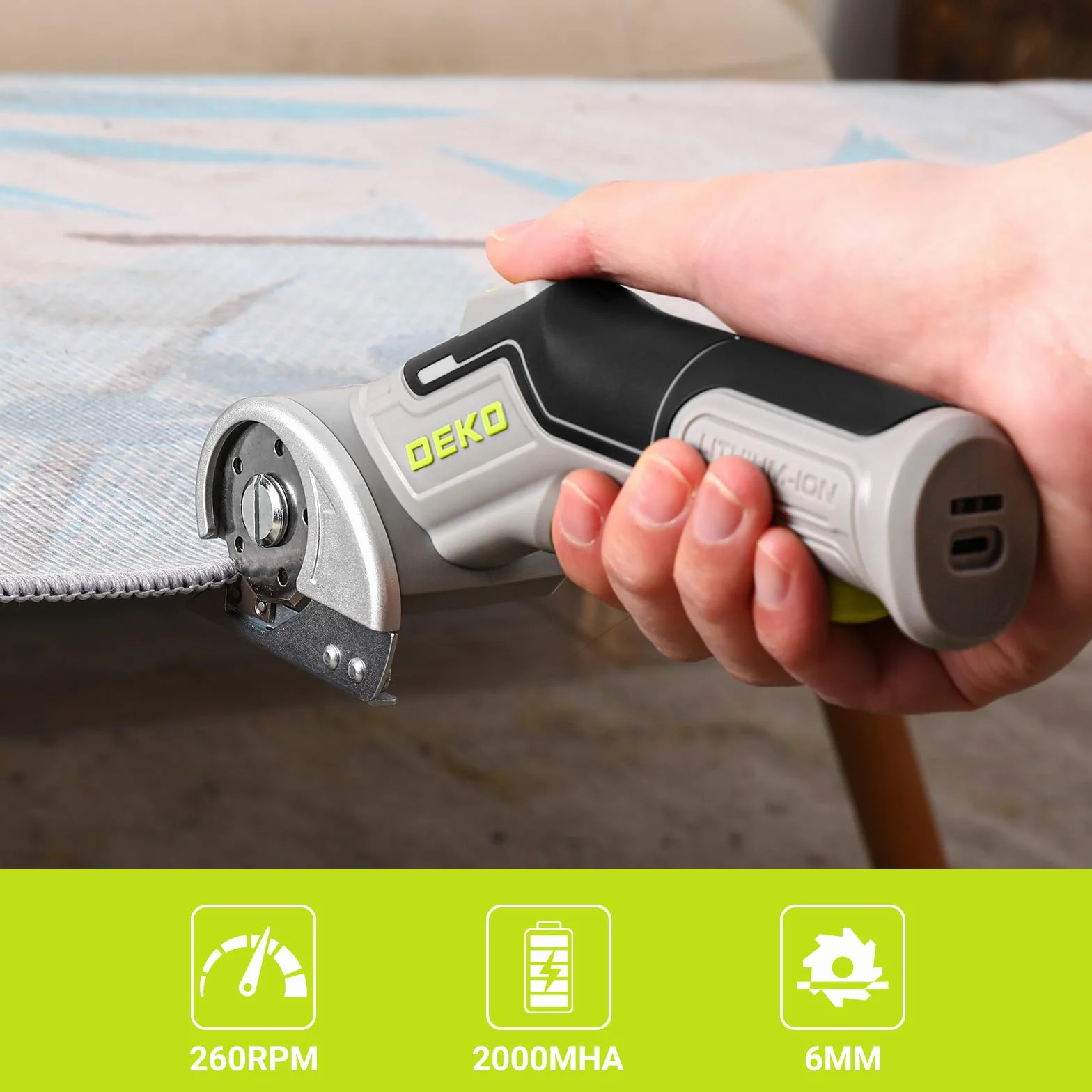 DEKOPRO Tijeras Eléctricas Inalámbricas de 3.7 V - Tijeras Eléctricas Multifuncionales - Cortan con Fuerza Cartón y son Adecuadas para Materiales Como Tela, Cuero, Alfombras y Plástico,Gris