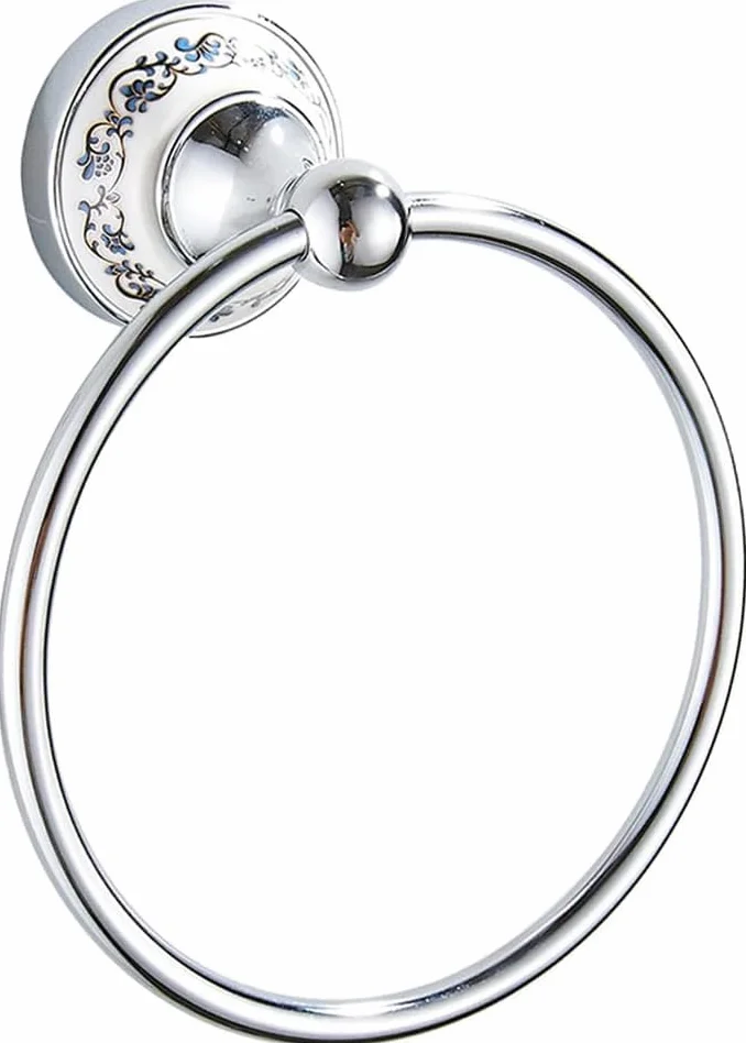 DRELD 1 anillo de toalla vintage de acero inoxidable, para colgar en la pared, color plateado, retro, con base de porcelana, elegante anillo para toallas de baño y cocina (157 mm de diámetro)