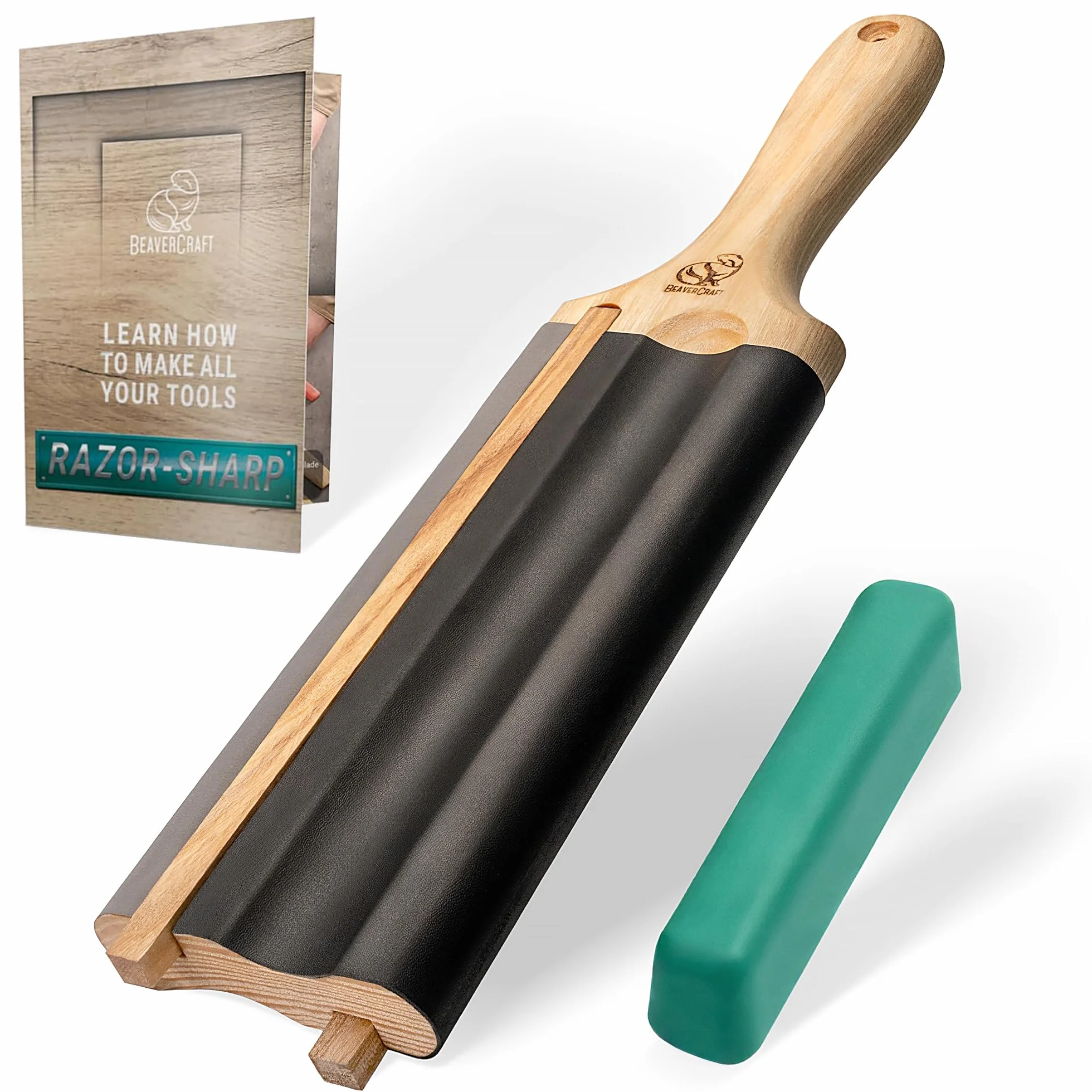 BeaverCraft, Afilador de Gubia para Tallar Madera LS5P1 con Compuesto de Pulido - Gubia para Tallar Madera - Herramientas de Afilado de Cuchillo de Gancho - Kit de Afilado de Cuero para Herramientas