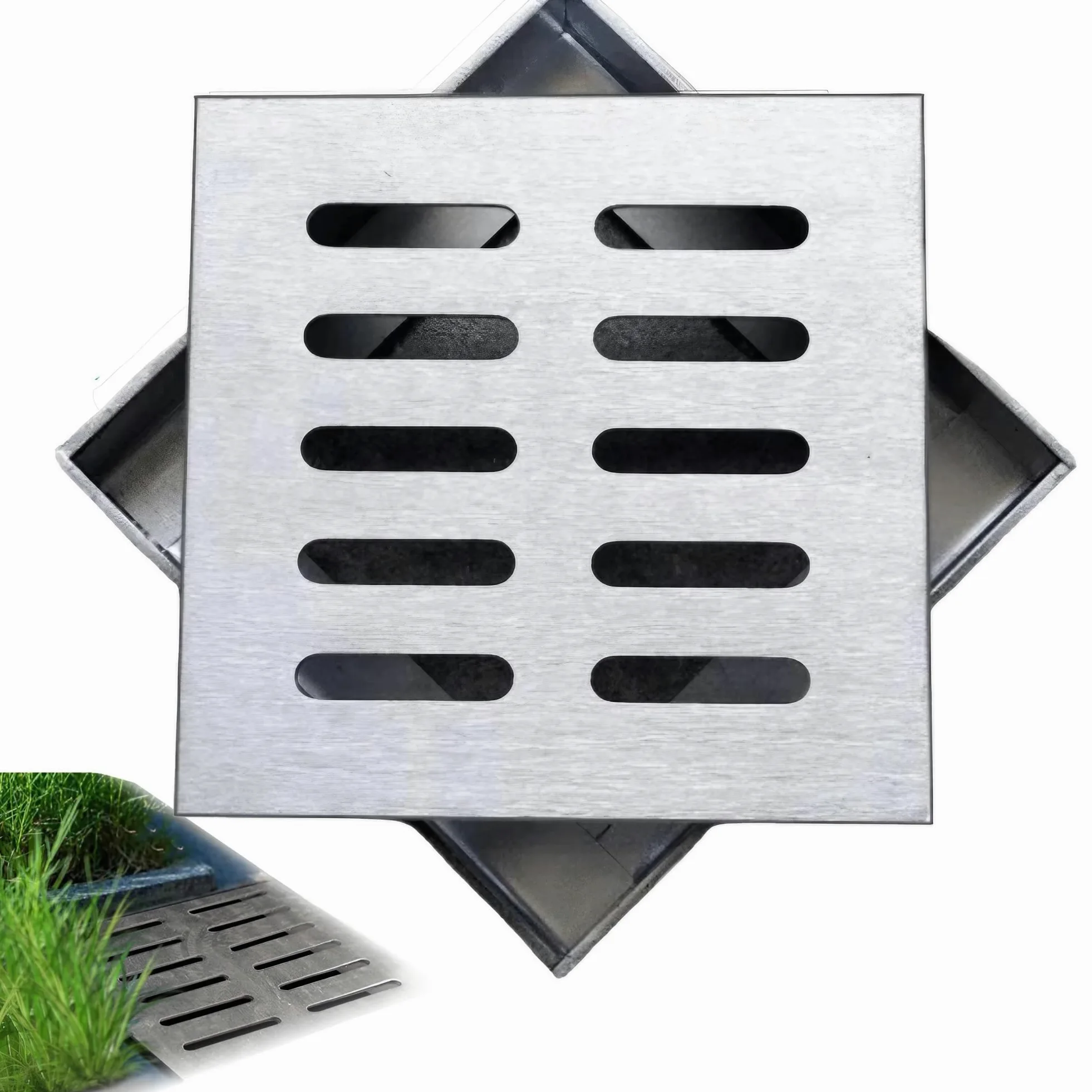 304 Inoxidable Tapa Desague Terraza, Rejilla Sumidero Piscina, Cubierta de Drenaje ai Aire Libre, Rectángulo Rejilla Canal, Rejilla de Alcantarillado para Terraza, Jardin, Piscina(10x10x2cm)