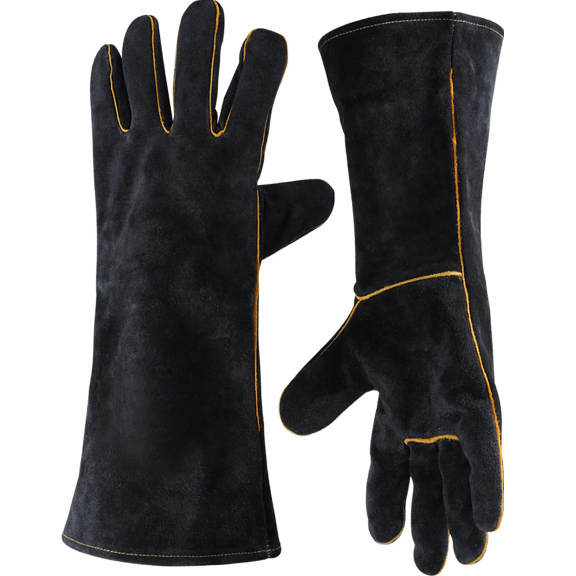 Guantes de Soldadura Cuero para Barbacoas , Guantes para Quemador de Madera Alta Temperatura Guantes de Seguridad