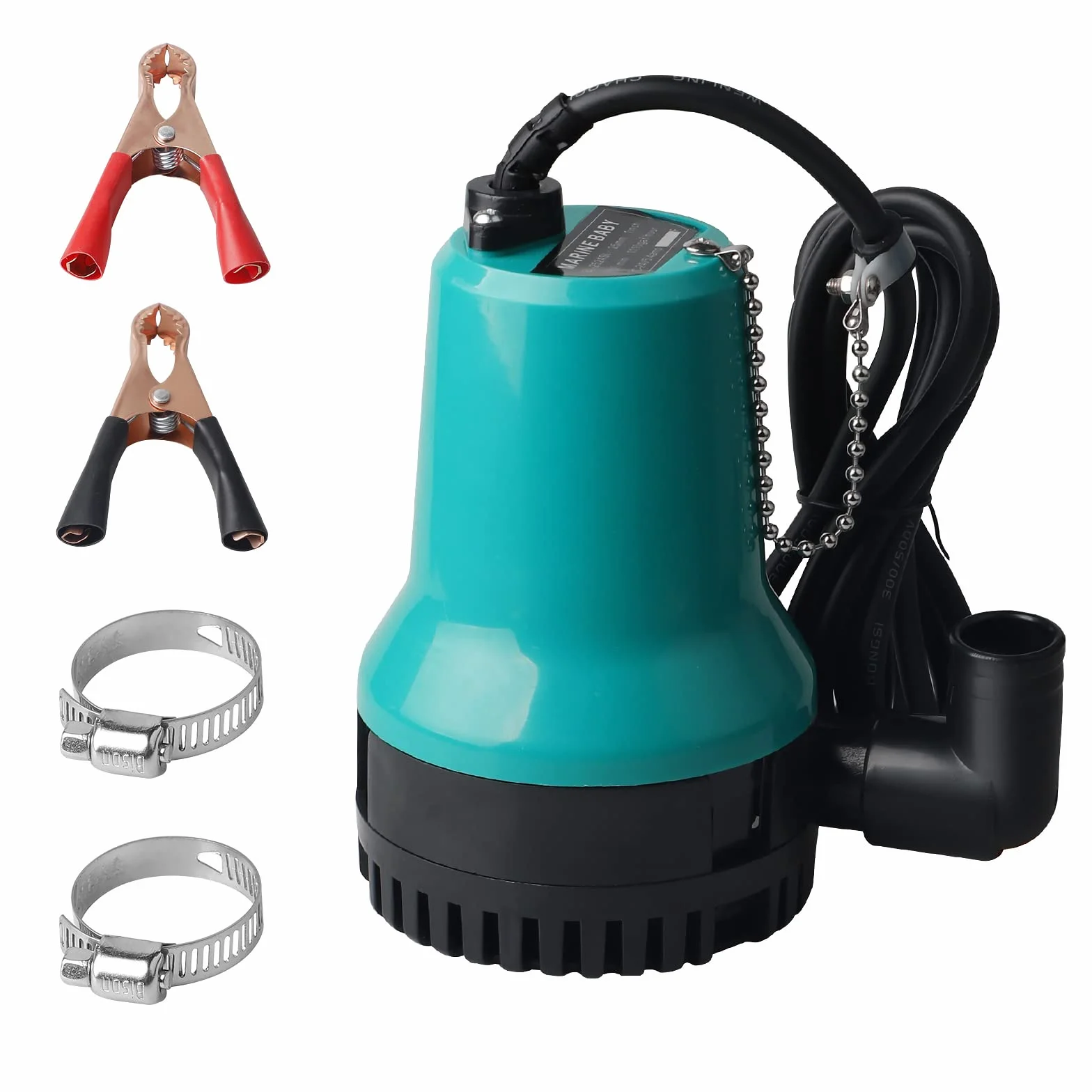 SWAWIS Bomba de Aguas Sucias Sumergible DC 12V 50W 4200 L/H, Bomba de Presión de Agua 2,3 m, Cable con Abrazadera, para Limpiar Piscinas y Estanques de Peces