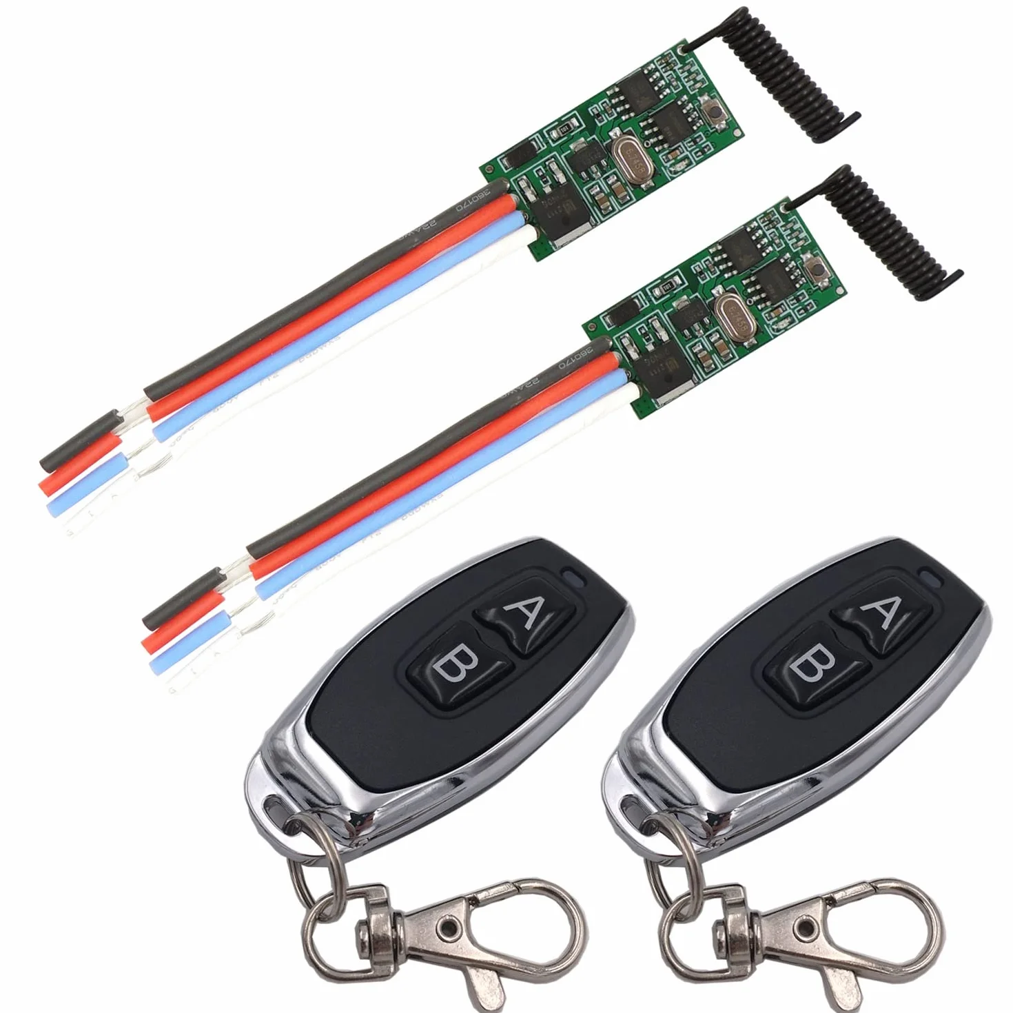 DieseRC 2 Módulos Receptores con 2 Transmisores Interruptor de Control Remoto Inalámbrico DC 3.6V 5V 12V 24V 30V 2A 1 Canal 433Mhz Mando a Distancia por Radio Controlador de Tamaño mini Pequeño