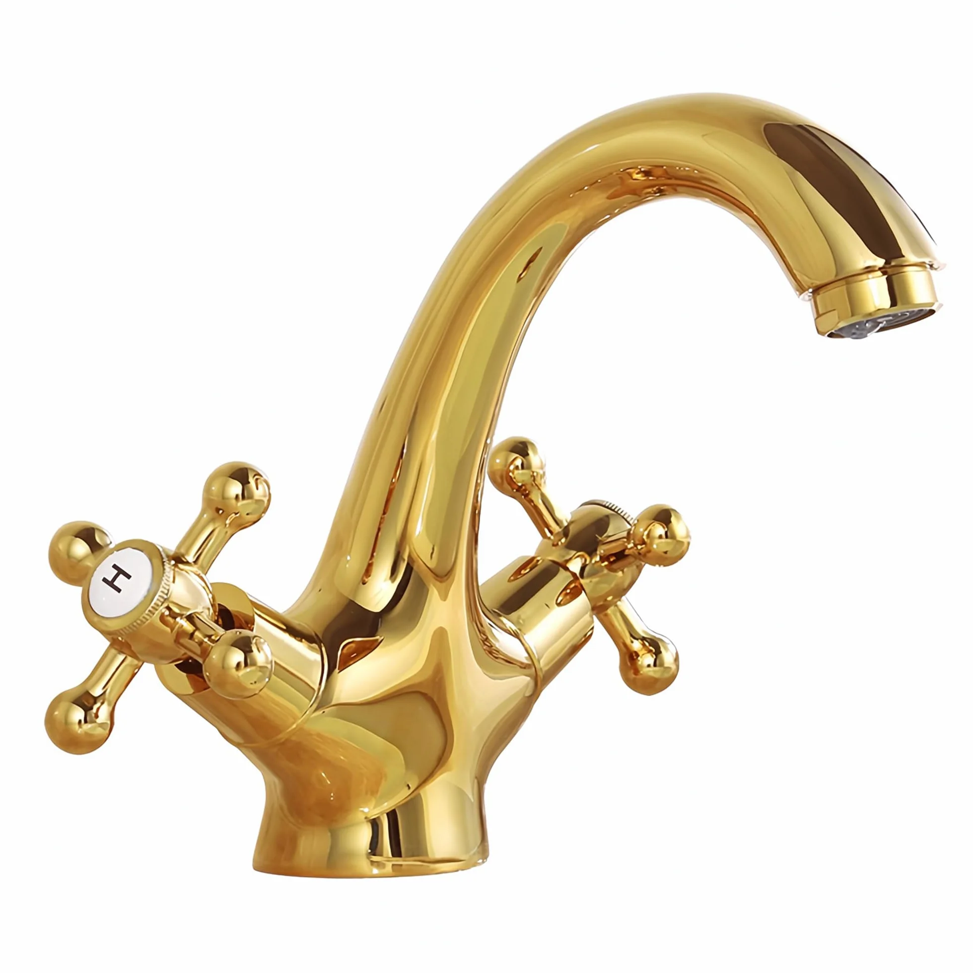 Grifo de Lavabo Latón Dorado, Grifo Baño Dos Manijas, Grifo Mezclador Baño Fregadero, Grifería de Lavabo Agua Fría y Caliente con Tubo Flexible