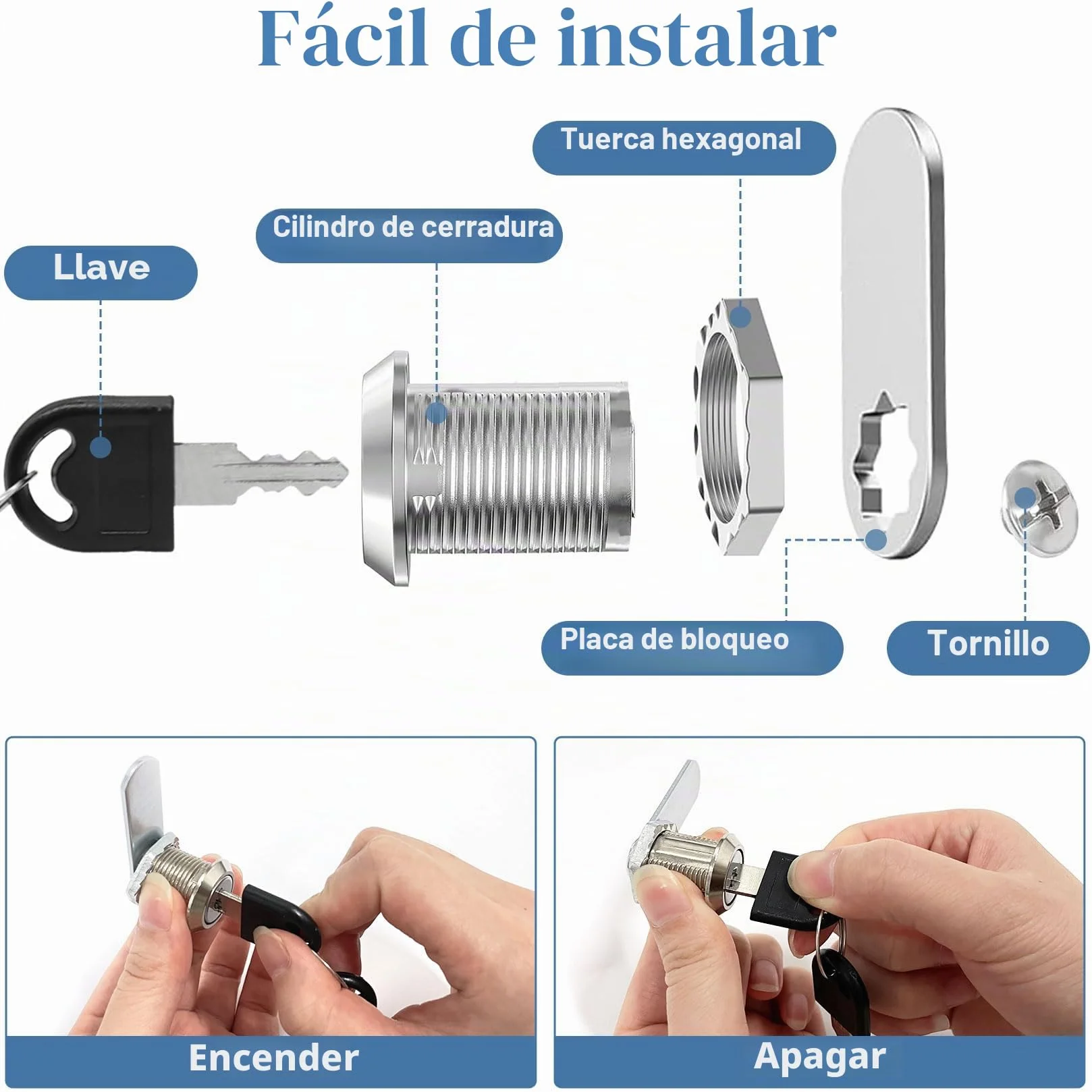Cerradura Taquilla 20 mm 1 Llave Puerta 16 mm 10 Piezas