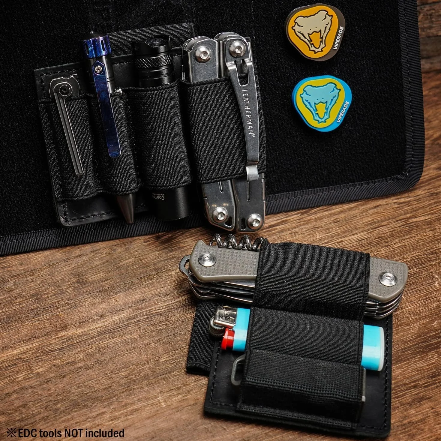 VIPERADE PL7 Organizador EDC elástico Pequeño Inserto con 4 Bolsillos, Funda multiherramientas, Panel de Gancho