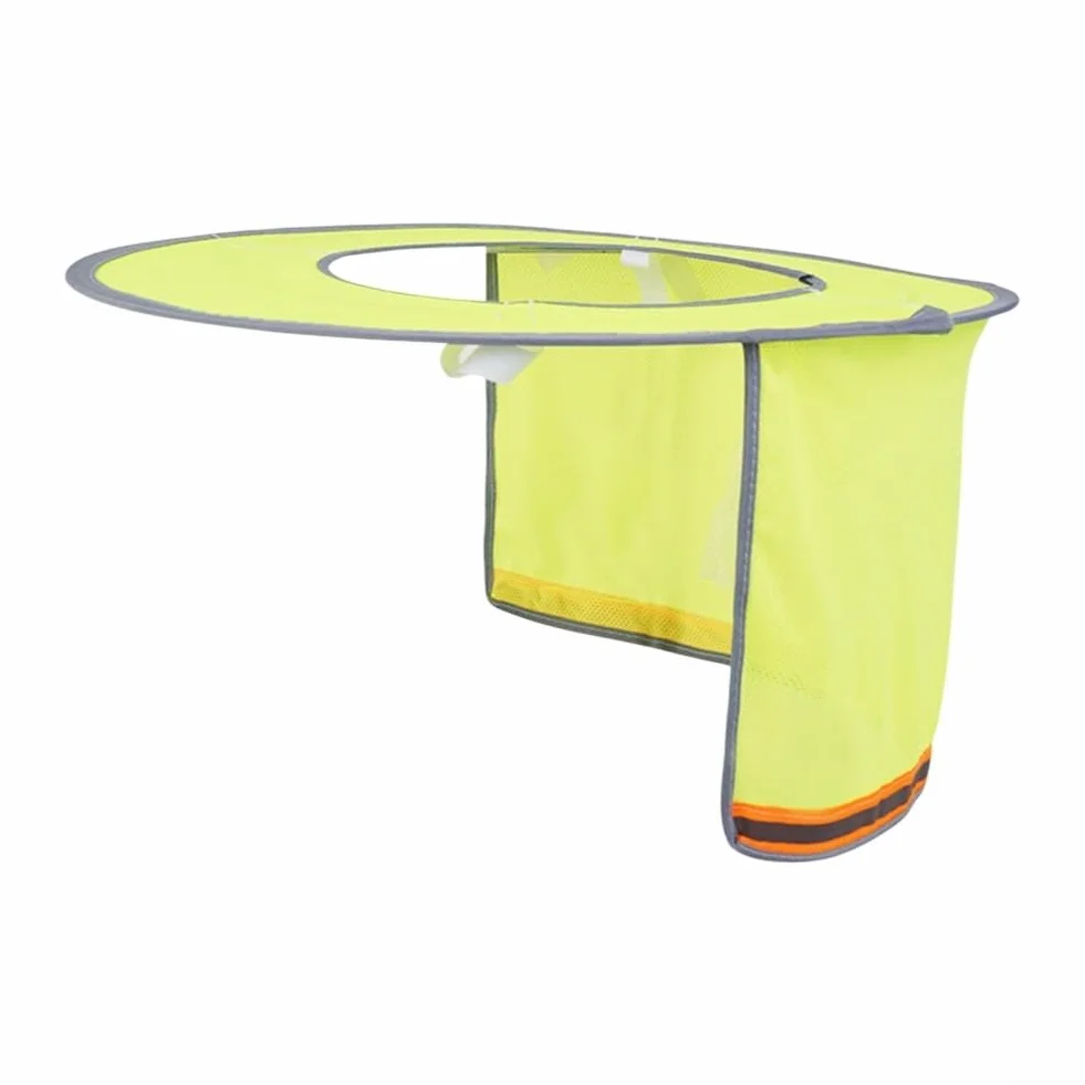 Parasol para casco con ala ancha y elementos reflectantes, tela transpirable para protección solar en obras de construcción y seguridad en verano